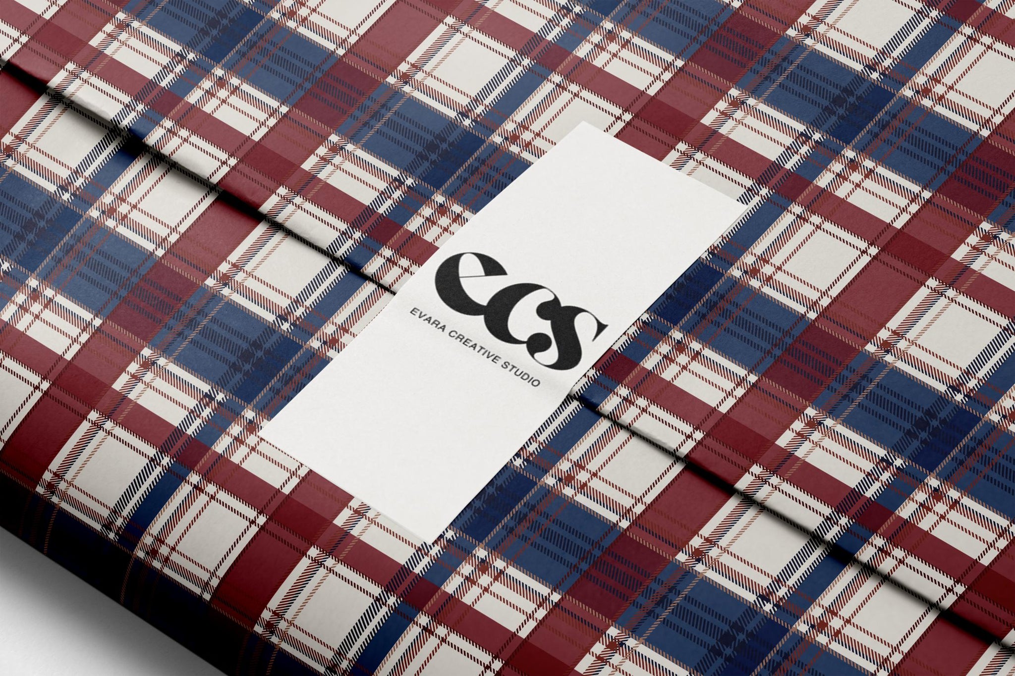 Red and navy tartan plaid gift wrap — Evara Creative Studio