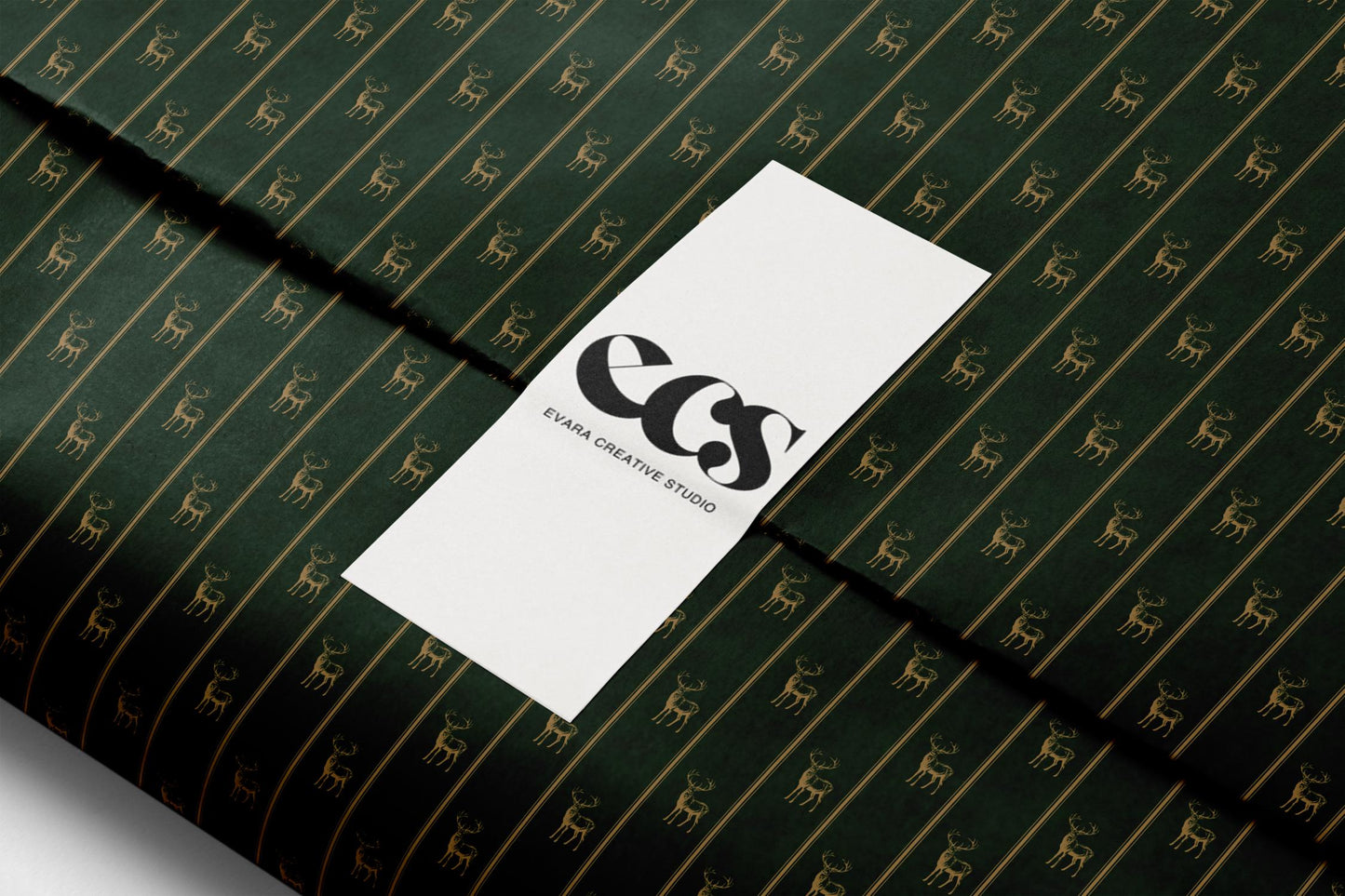 Deep Green Gold Deer Wrapping Paper, Gloss or Matte Finish Elegant Luxury Christmas Gift Wrap