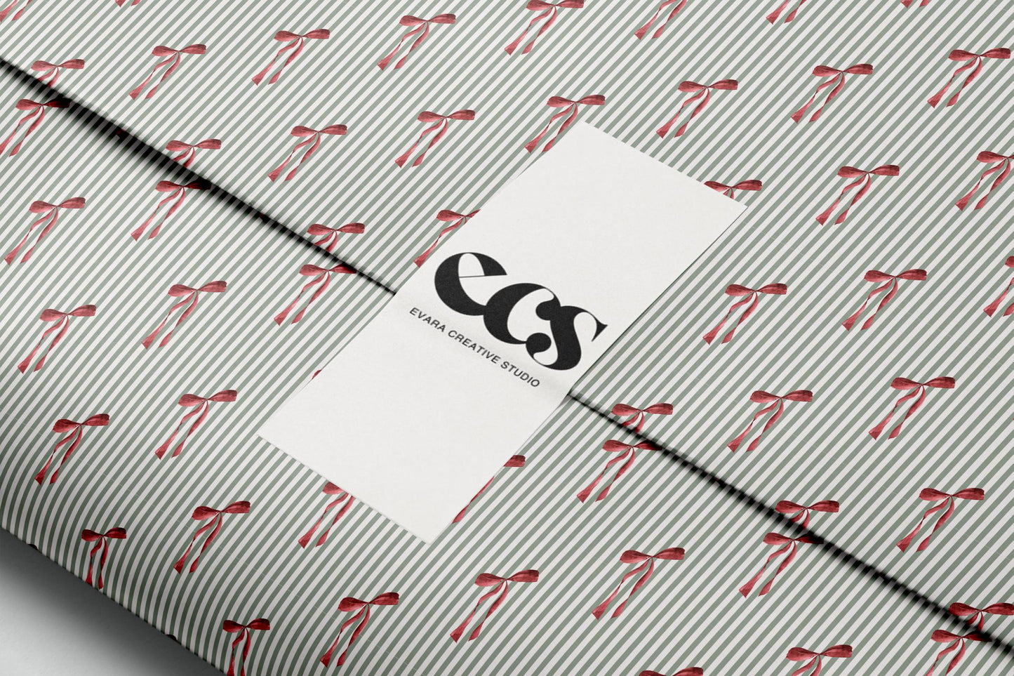 Elegant Striped Floral Wrap for Birthdays, Striped Gift Wrapping Paper, Green and White Stripe Holiday Wrap Sheet in Glossy or Matte Finish