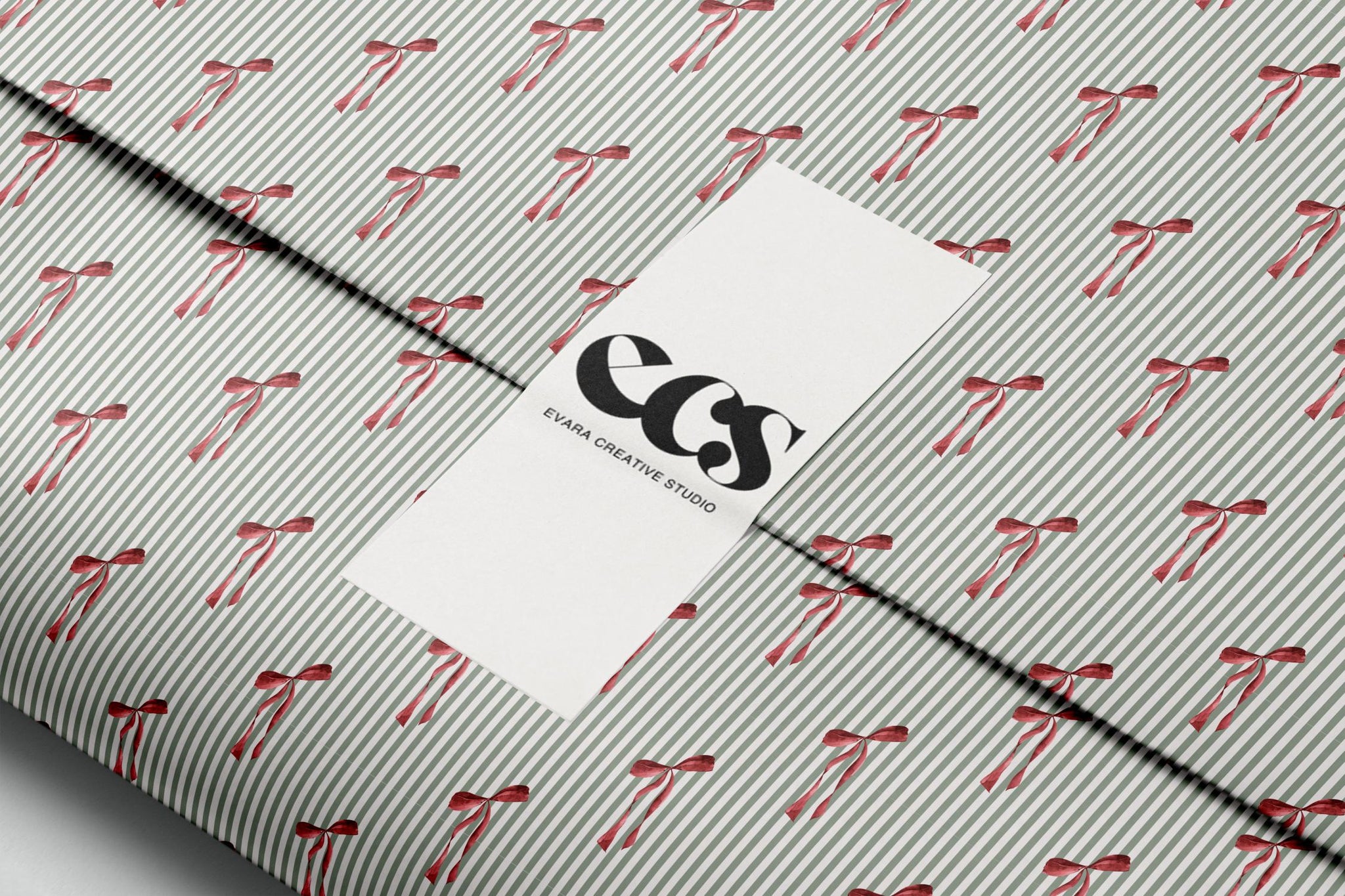 Elegant Striped Floral Wrap for Birthdays, Striped Gift Wrapping Paper, Green and White Stripe Holiday Wrap Sheet in Glossy or Matte Finish