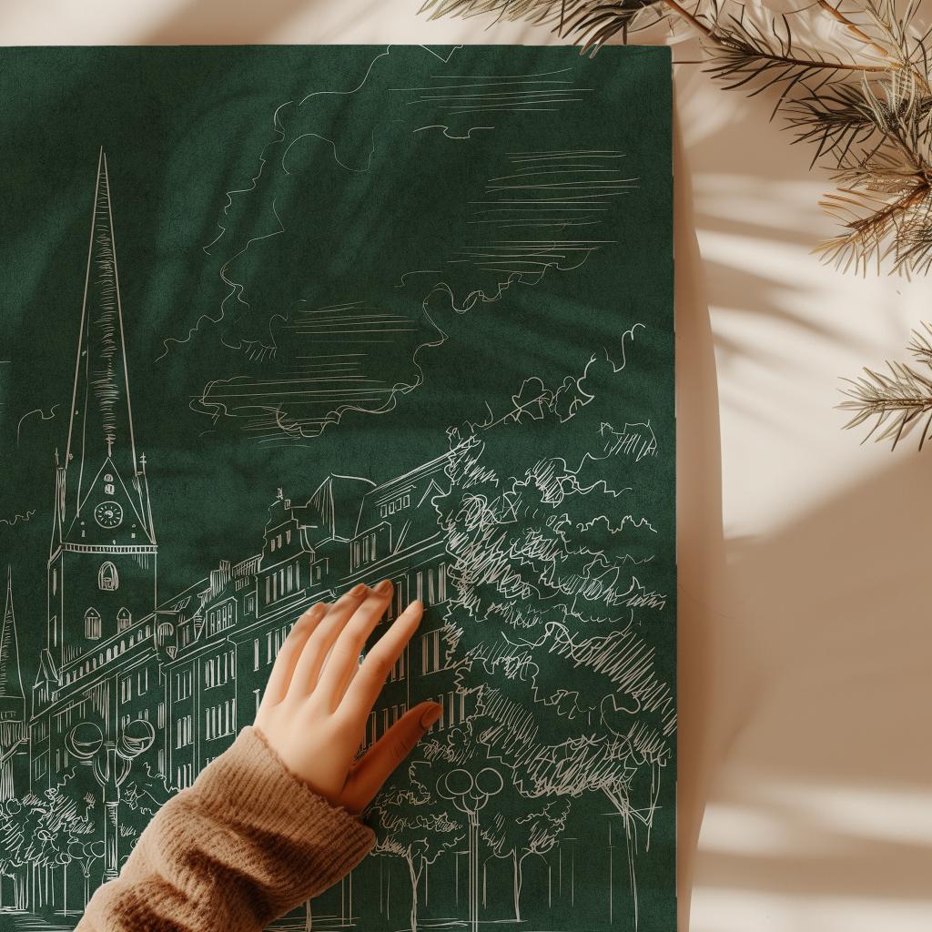 Deep Green Cityscape Wrapping Paper, Gloss or Matte Finish Elegant Luxury Christmas Gift Wrap