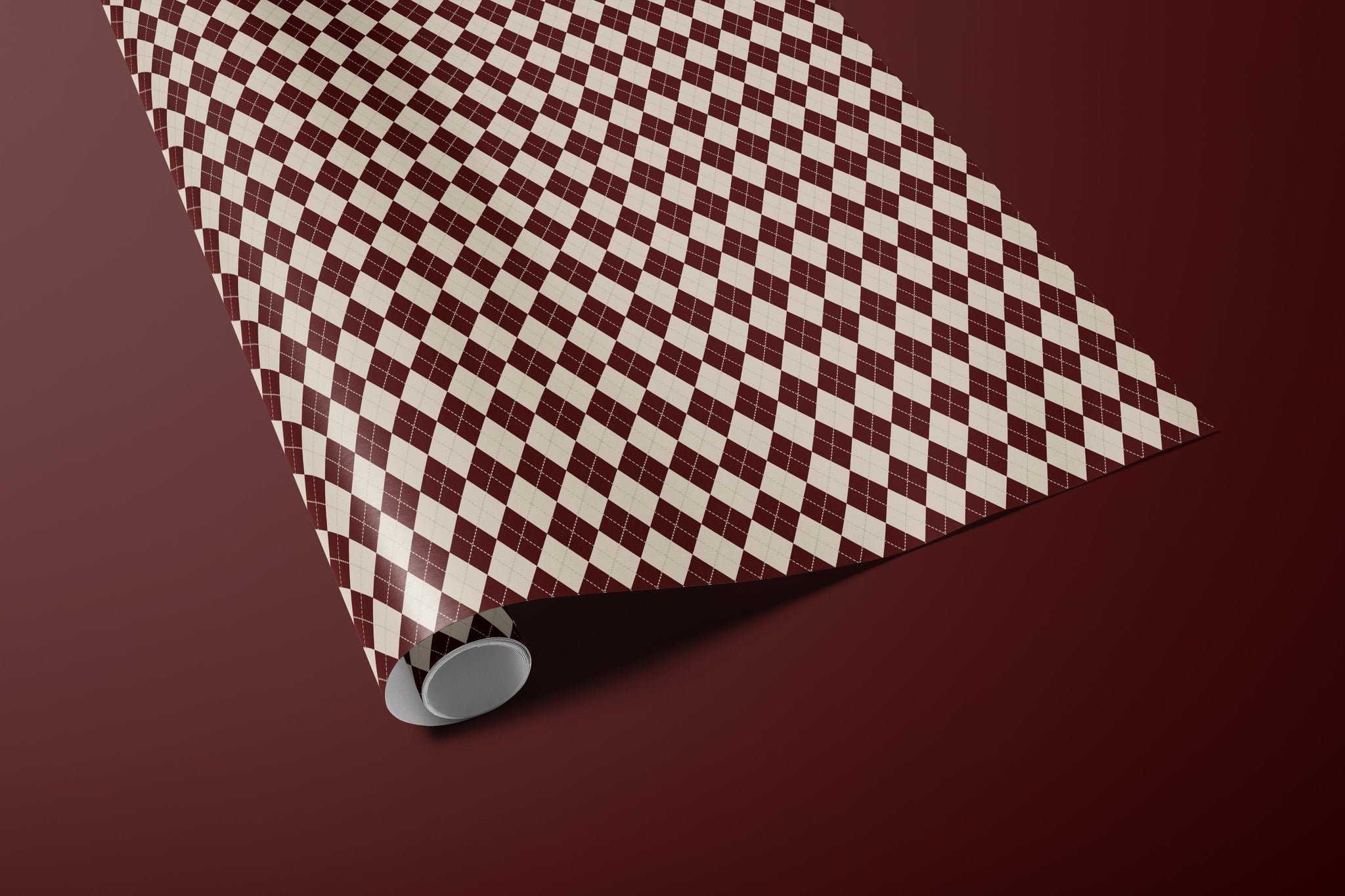 Maroon & Ivory Checkered Wrapping Paper | Vintage Elegant Gift Wrap