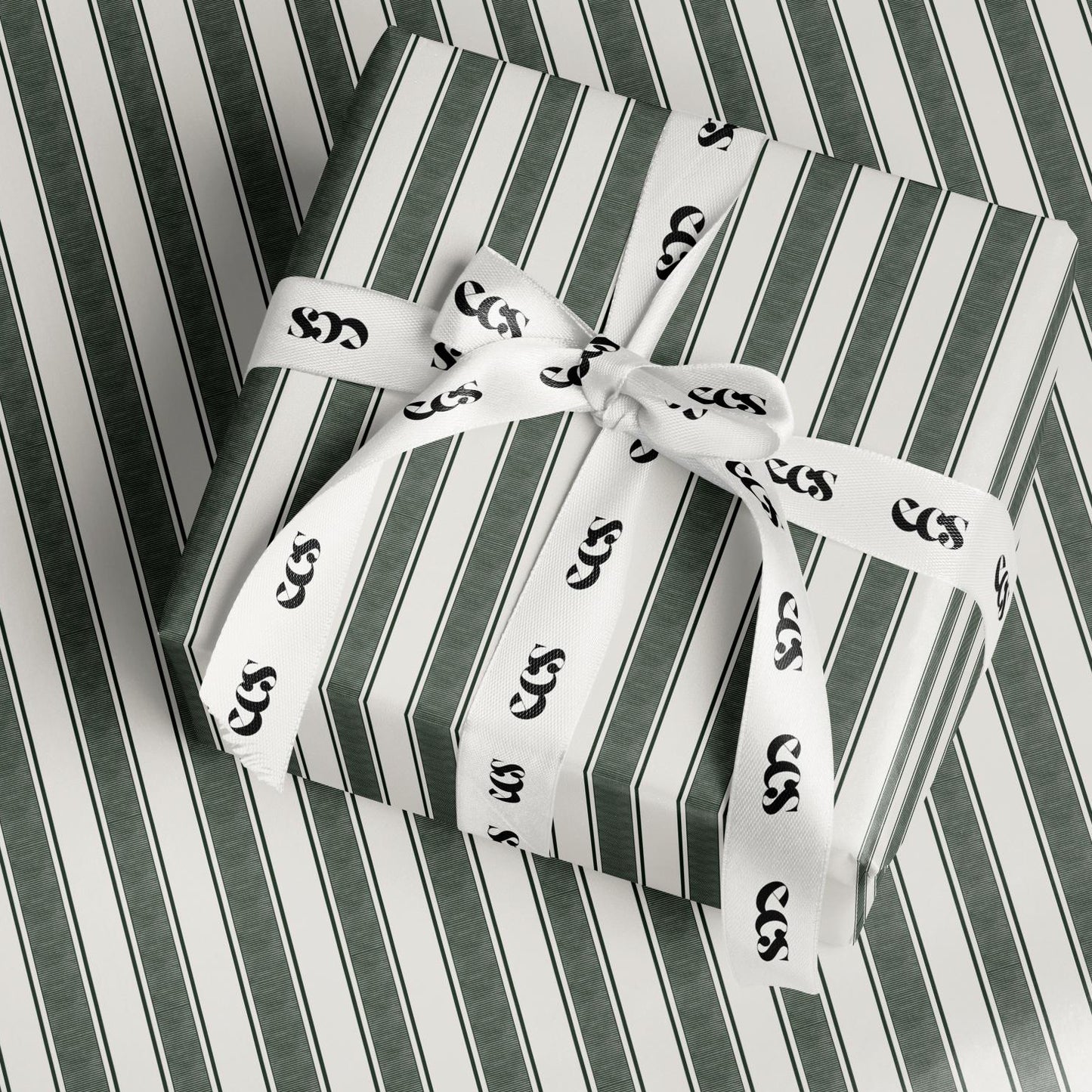 Deep Green Stripe Wrapping Paper | Minimalist Christmas Gift Wrap