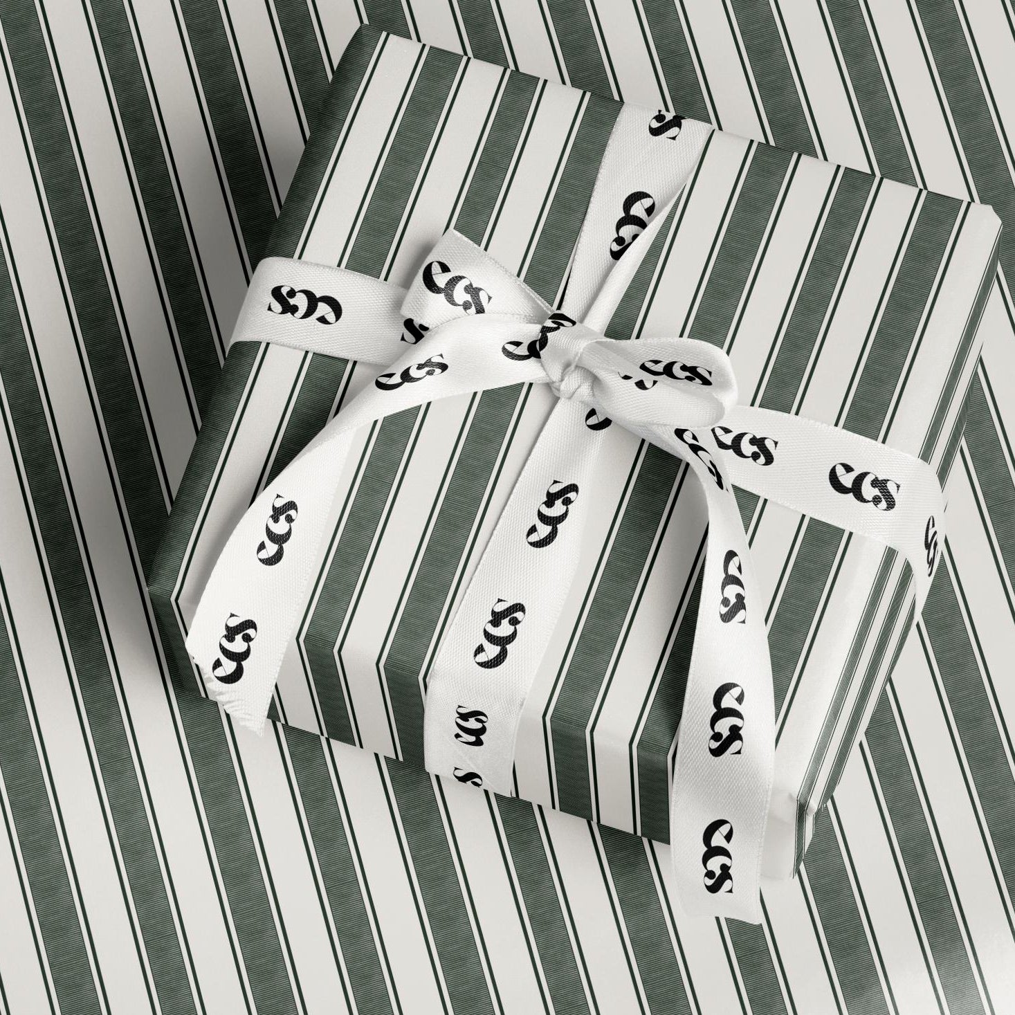 Deep Green Stripe Wrapping Paper | Minimalist Christmas Gift Wrap