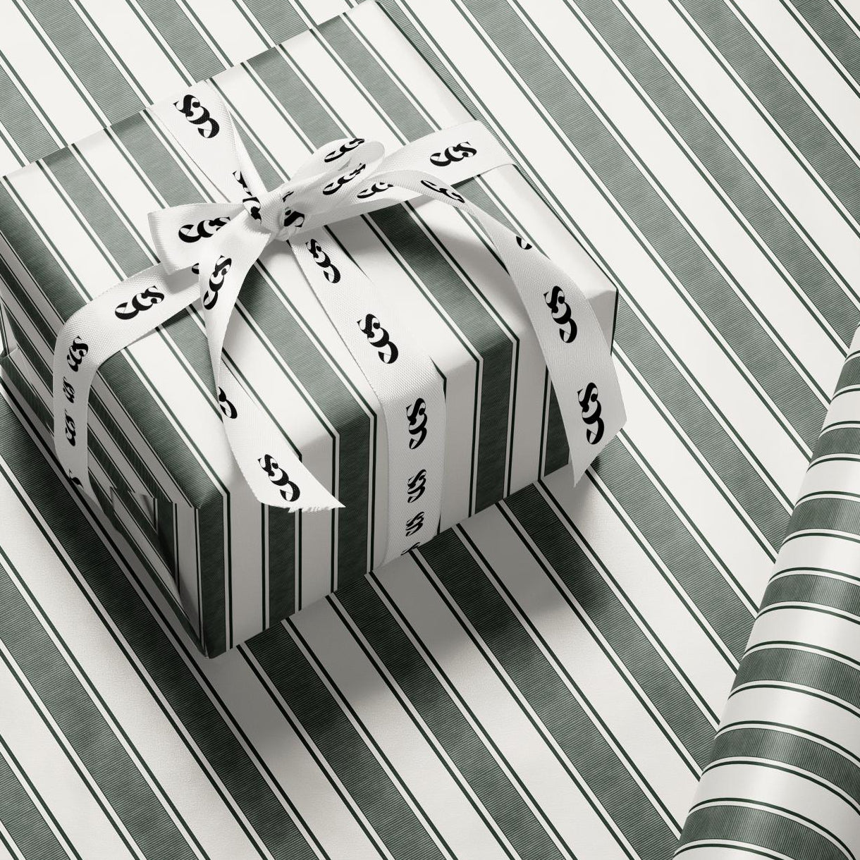Deep green stripe Christmas wrapping paper — Evara Creative Studio
