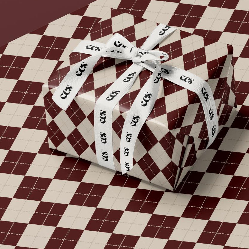Maroon & Ivory Checkered Wrapping Paper | Vintage Elegant Gift Wrap