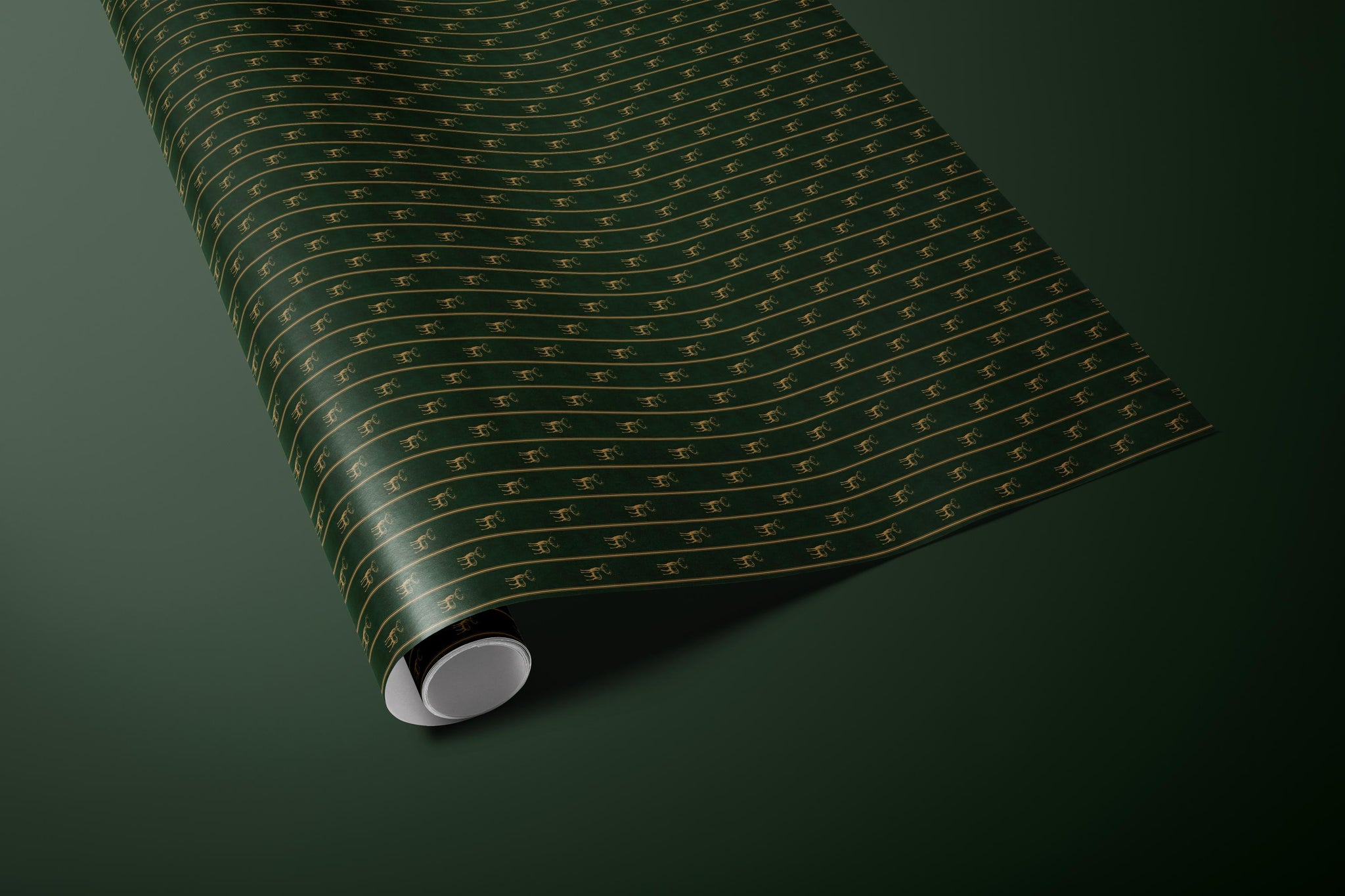 Deep Green Gold Deer Wrapping Paper, Gloss or Matte Finish Elegant Luxury Christmas Gift Wrap