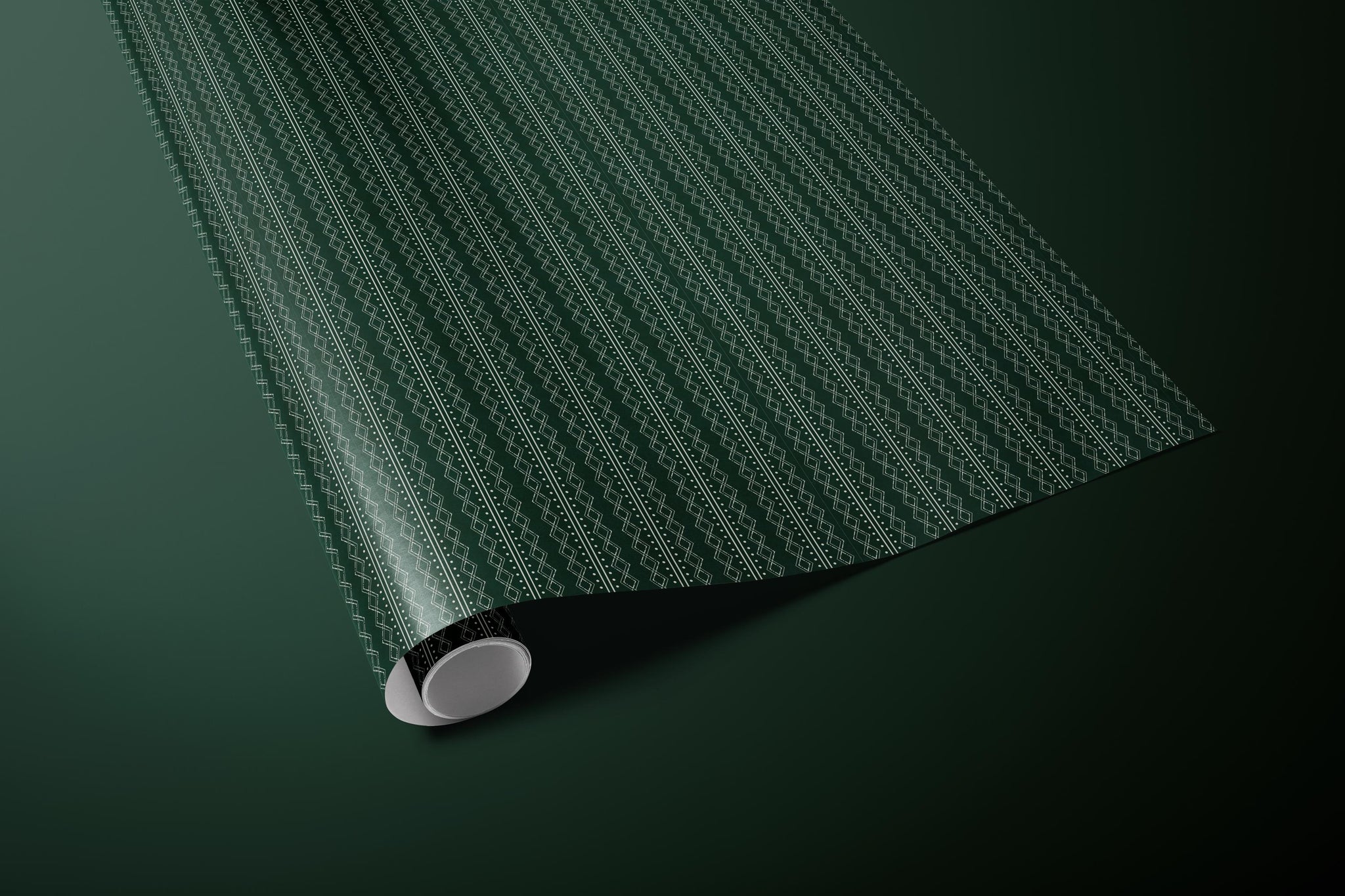Deep Green Nordic Wrapping Paper, Gloss or Matte Finish Elegant Luxury Christmas Gift Wrap