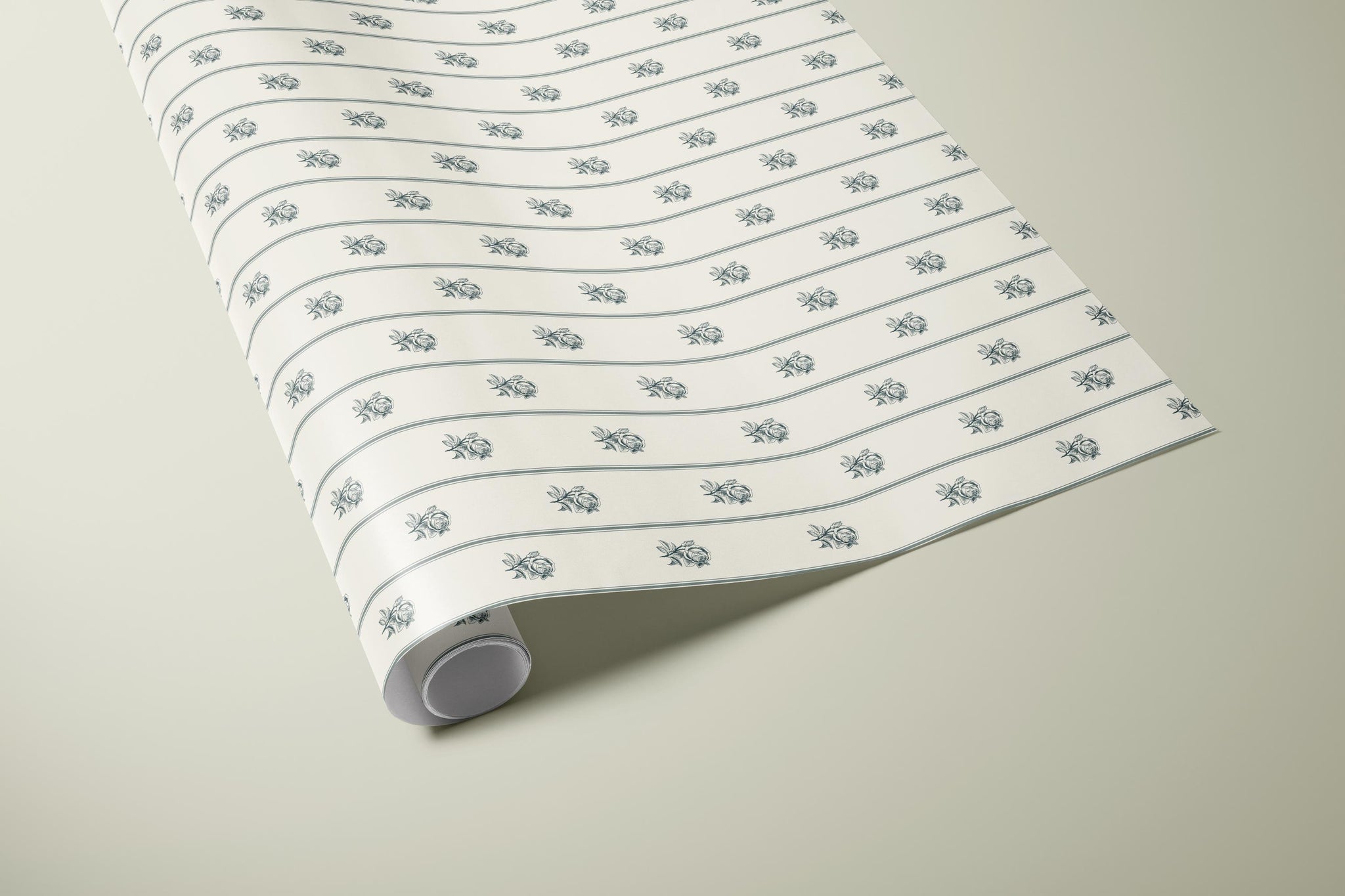 Vintage Sage Blue Rose Wrapping Paper, Gloss or Matte Finish Elegant Luxury Floral Gift Wrap