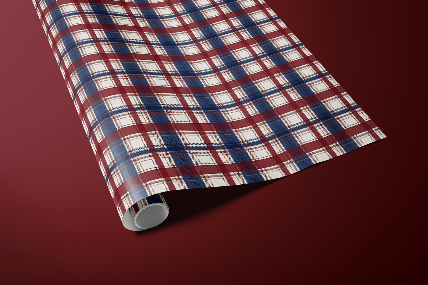 Red & Navy Tartan Plaid Wrapping Paper | Classic Christmas Wrap