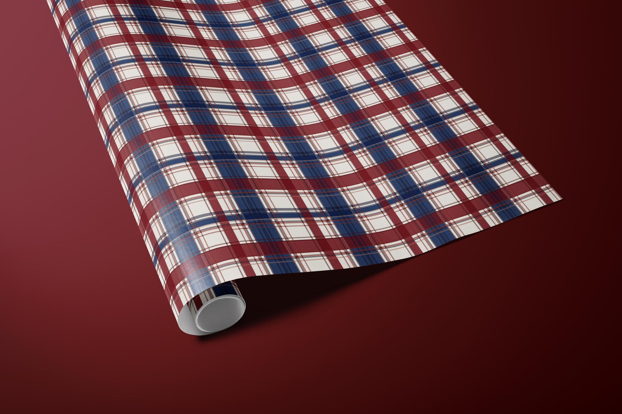 Red & Navy Tartan Plaid Wrapping Paper | Classic Christmas Wrap