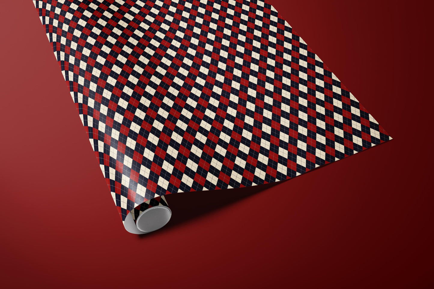 Luxury Argyle Wrapping Paper, Elegant Red, Navy and Cream Plaid Gift Wrap, Classic Christmas and Year-Round Packaging