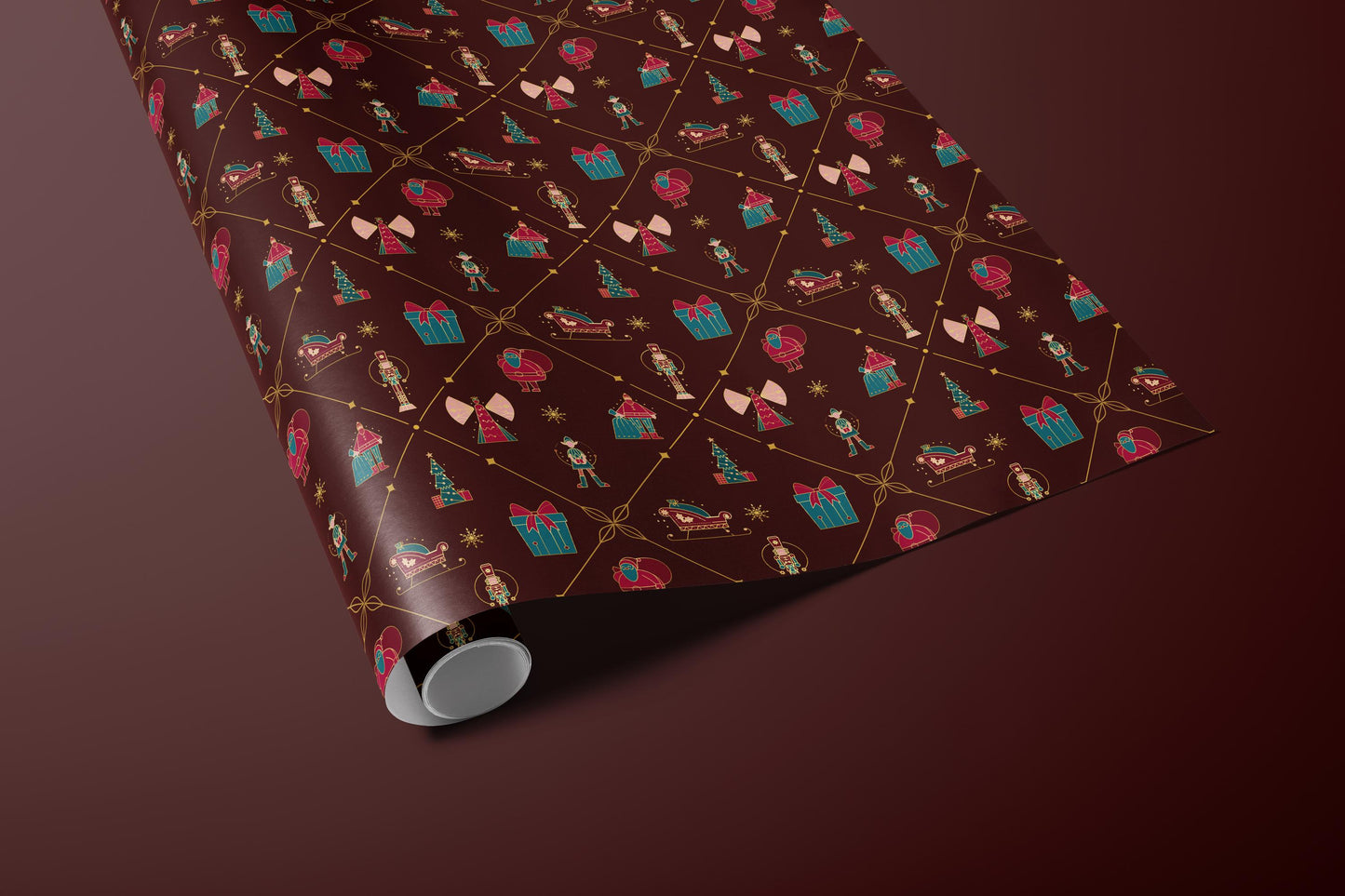 Burgundy Nutcracker Christmas Wrapping Paper, Gloss or Matte Finish Elegant Luxury Holiday Gift Wrap