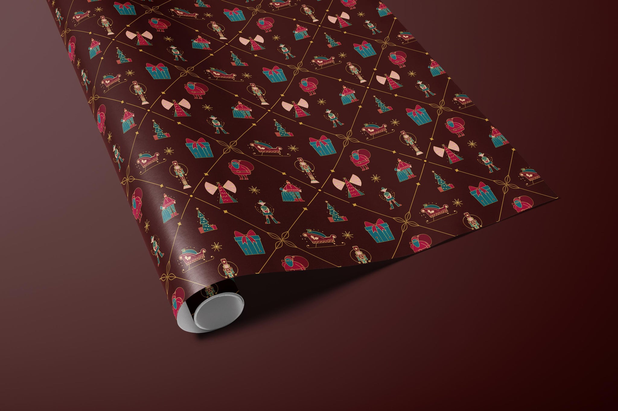 Burgundy Nutcracker Christmas Wrapping Paper, Gloss or Matte Finish Elegant Luxury Holiday Gift Wrap