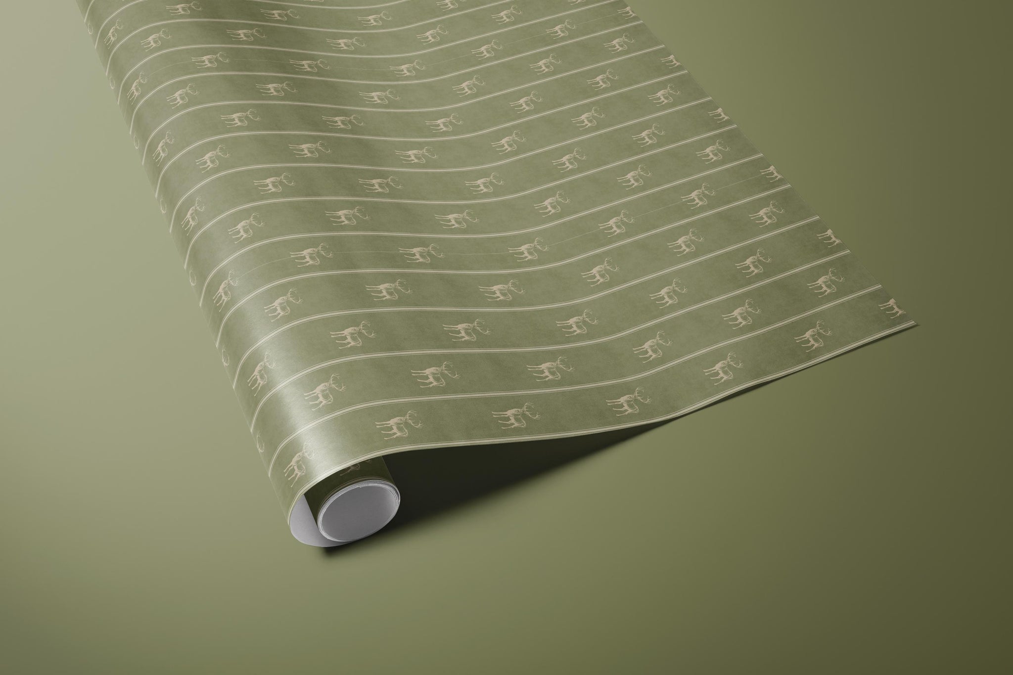 Sage Green Raindeer Wrapping Paper, Gloss or Matte Finish Elegant Luxury Christmas Gift Wrap