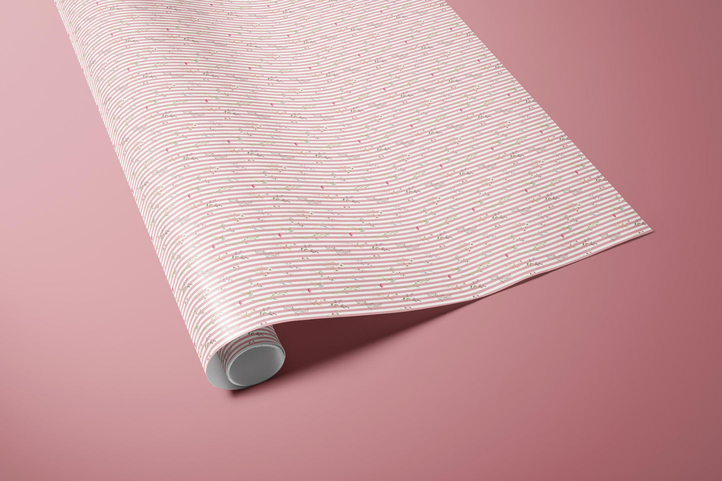 Pink Striped Floral Wrapping Paper | Valentine & Wedding Gift Wrap