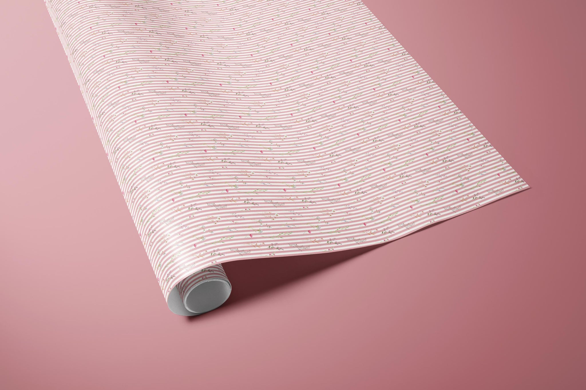 Pink Striped Floral Wrapping Paper | Valentine & Wedding Gift Wrap