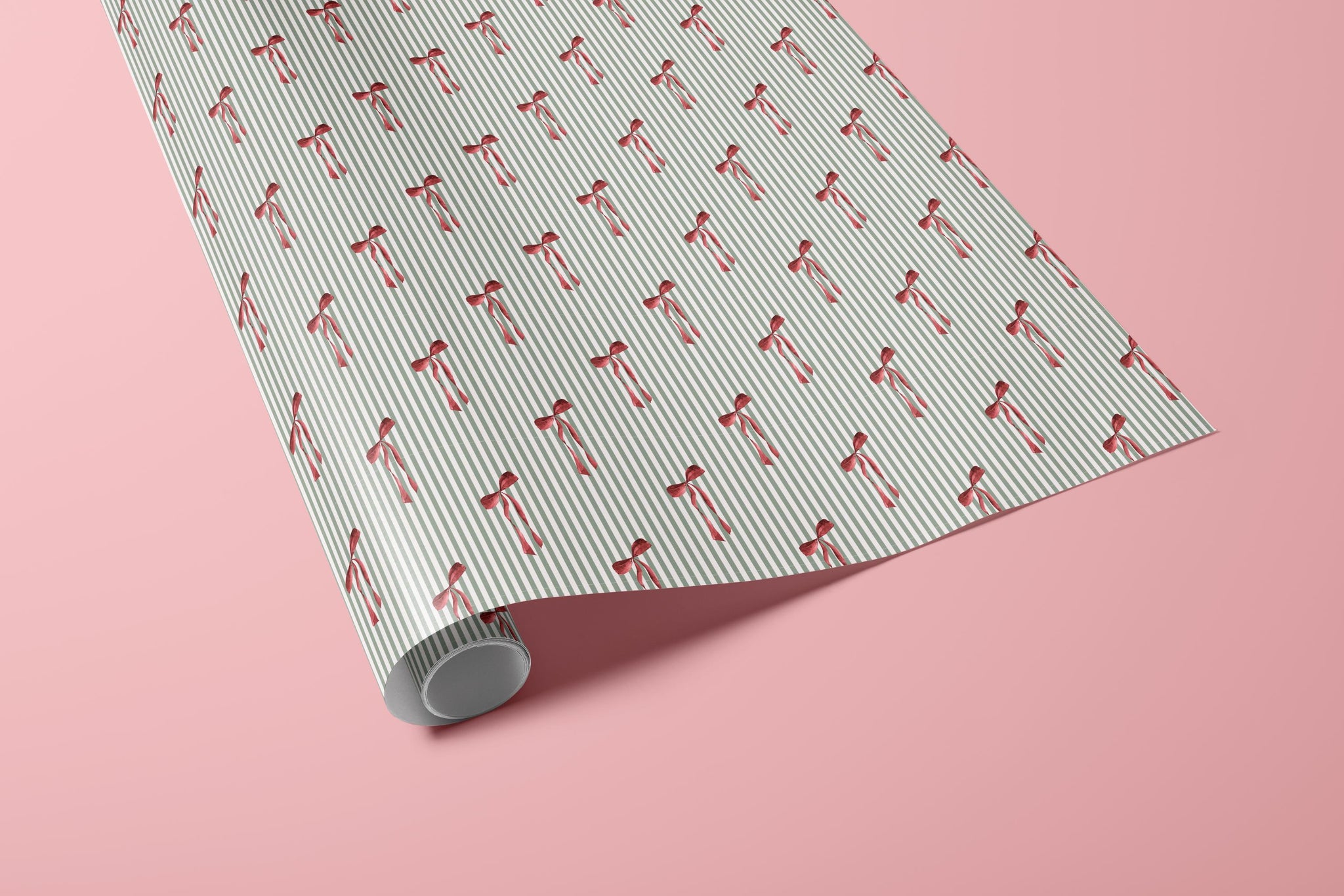 Elegant Striped Floral Wrap for Birthdays, Striped Gift Wrapping Paper, Green and White Stripe Holiday Wrap Sheet in Glossy or Matte Finish