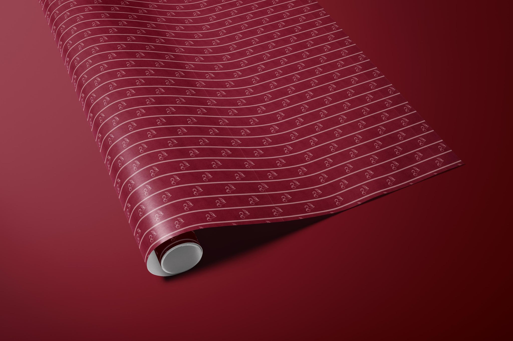Cherry Gift Wrapping Paper | Burgundy Elegant Gift Wrap with Minimalist Cherry Stripe Pattern | Luxury Holiday & Birthday Wrap