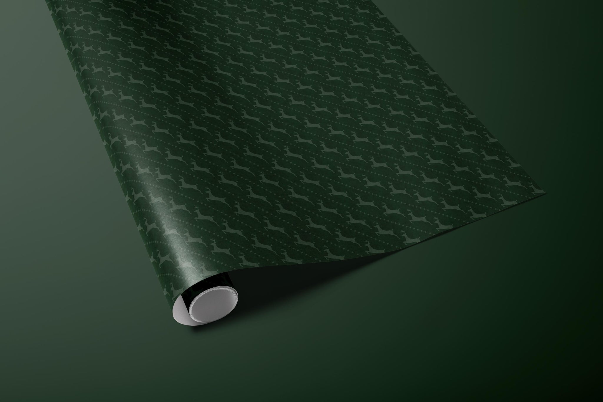 Green Reindeer Wrapping Paper | Luxury Woodland Christmas Wrap