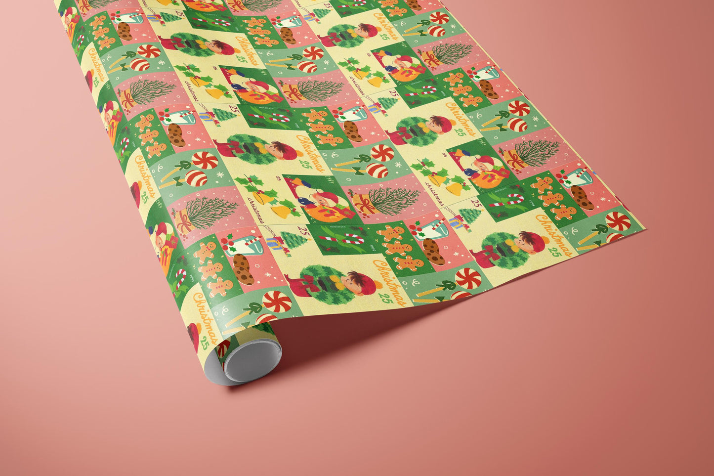 Vintage Christmas Patchwork Wrapping Paper | Retro Holiday Wrap