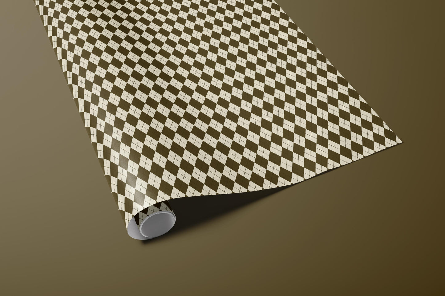 Brown Argyle Gift Wrapping Paper, Diamond Check Pattern Wrap Sheet in Glossy or Matte Finish