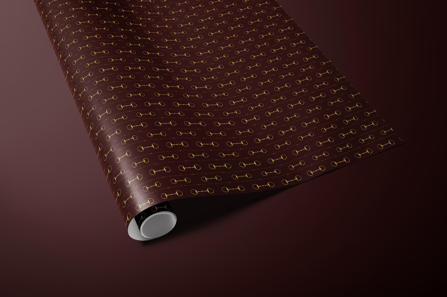 Brown & Gold Equestrian Snaffle Wrapping Paper, Gloss or Matte Finish Elegant Luxury Gift Wrap