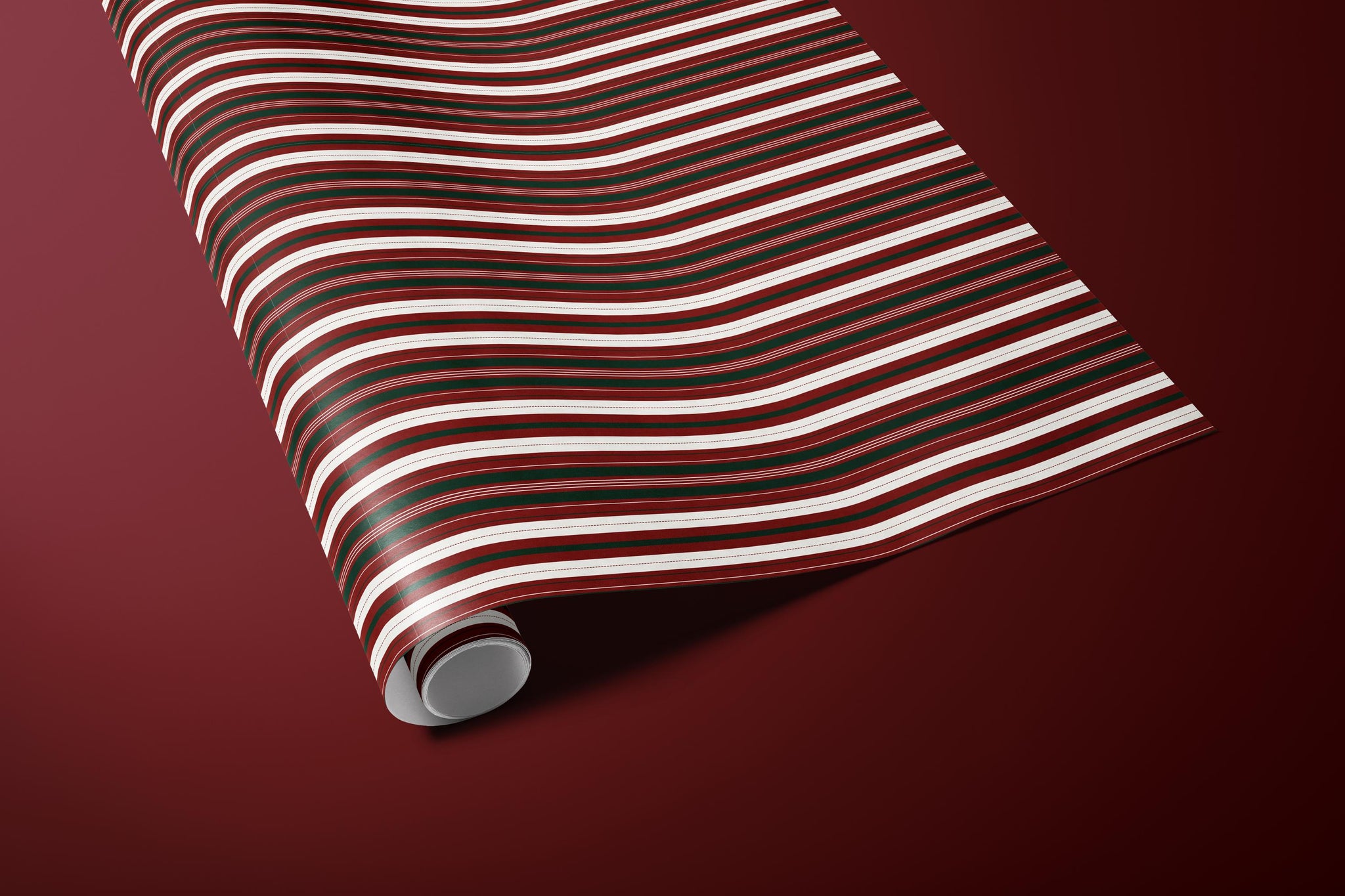 Red & Green Stripe Wrapping Paper, Gloss or Matte Finish Elegant Luxury Christmas Gift Wrap