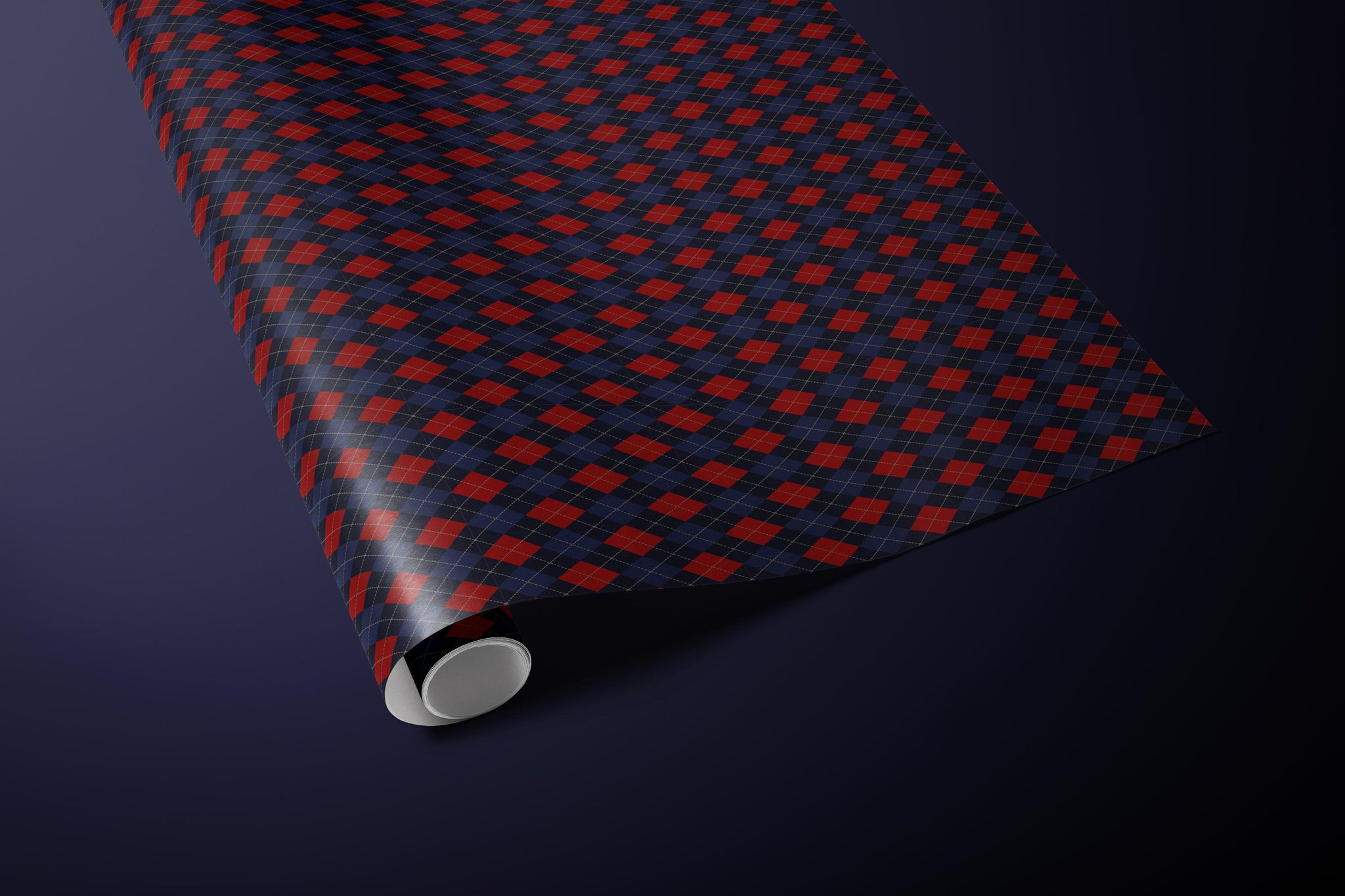 Luxury Argyle Gift Wrapping Paper, Elegant Navy & Red Plaid Wrap, Classic Christmas and Year-Round Gift Packaging