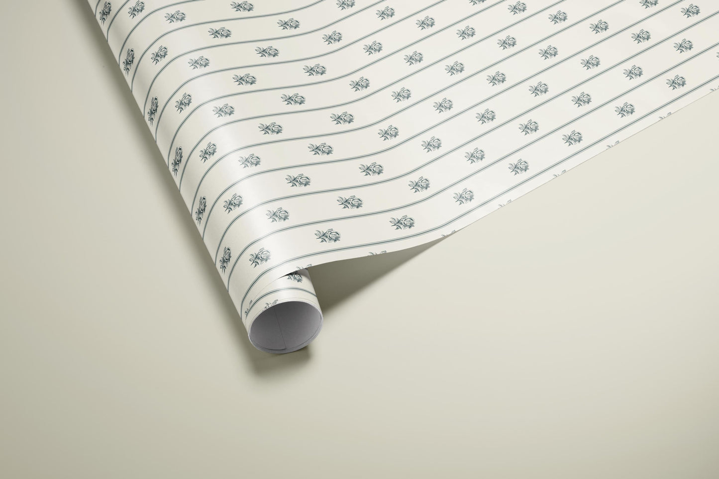 Vintage Sage Blue Rose Wrapping Paper, Gloss or Matte Finish Elegant Luxury Floral Gift Wrap