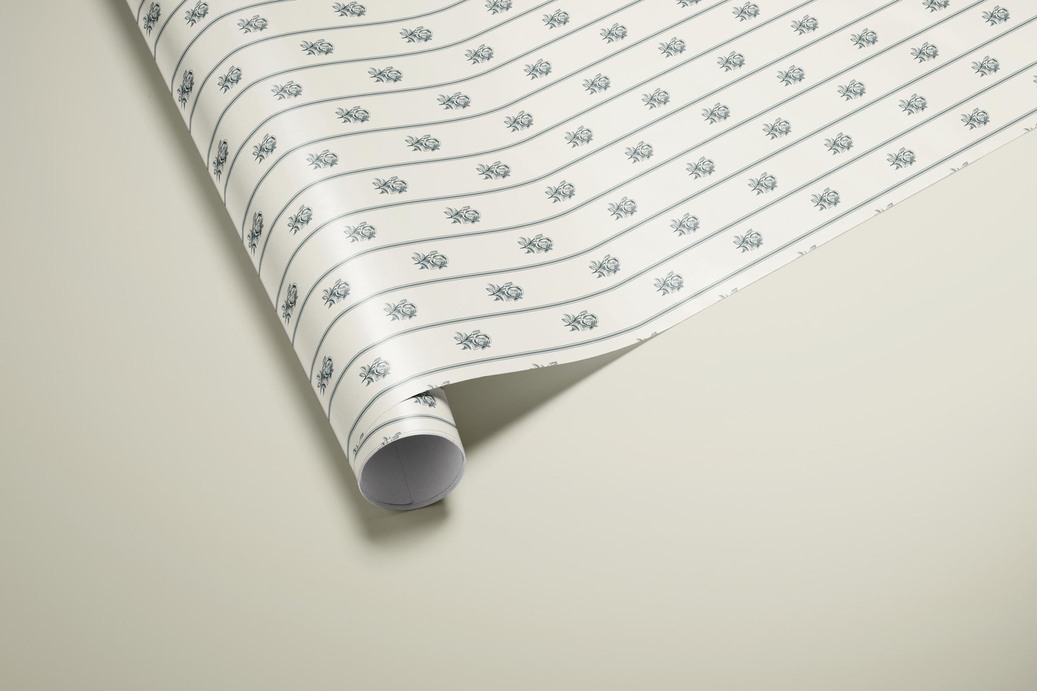 Vintage Sage Blue Rose Wrapping Paper, Gloss or Matte Finish Elegant Luxury Floral Gift Wrap