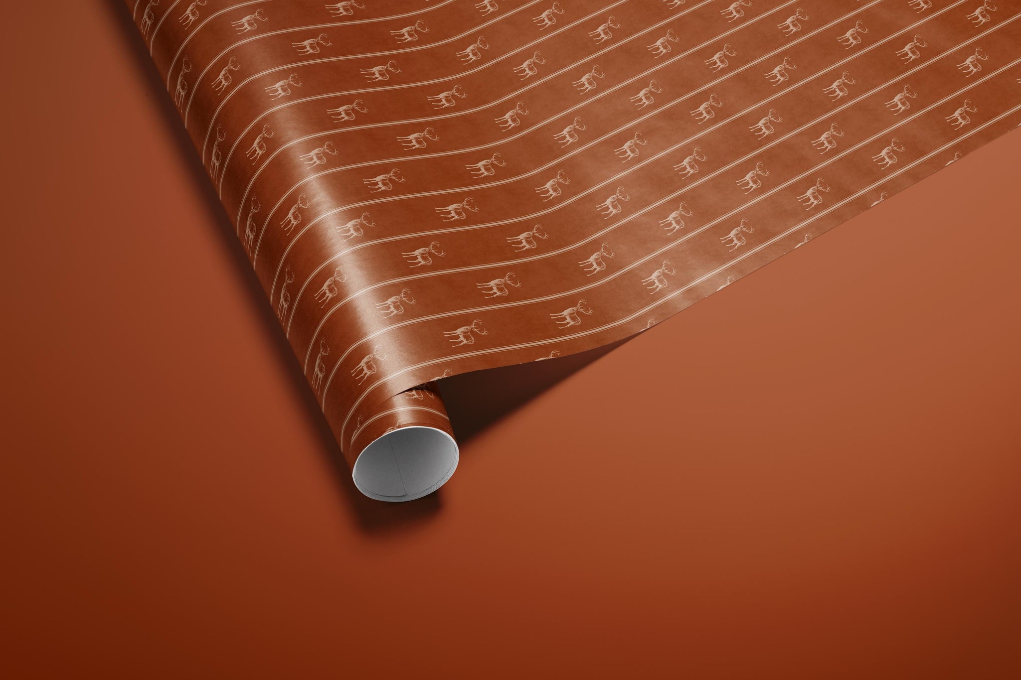 Rust Orange Vintage Deer Wrapping Paper, Gloss or Matte Finish Elegant Luxury Christmas Gift Wrap
