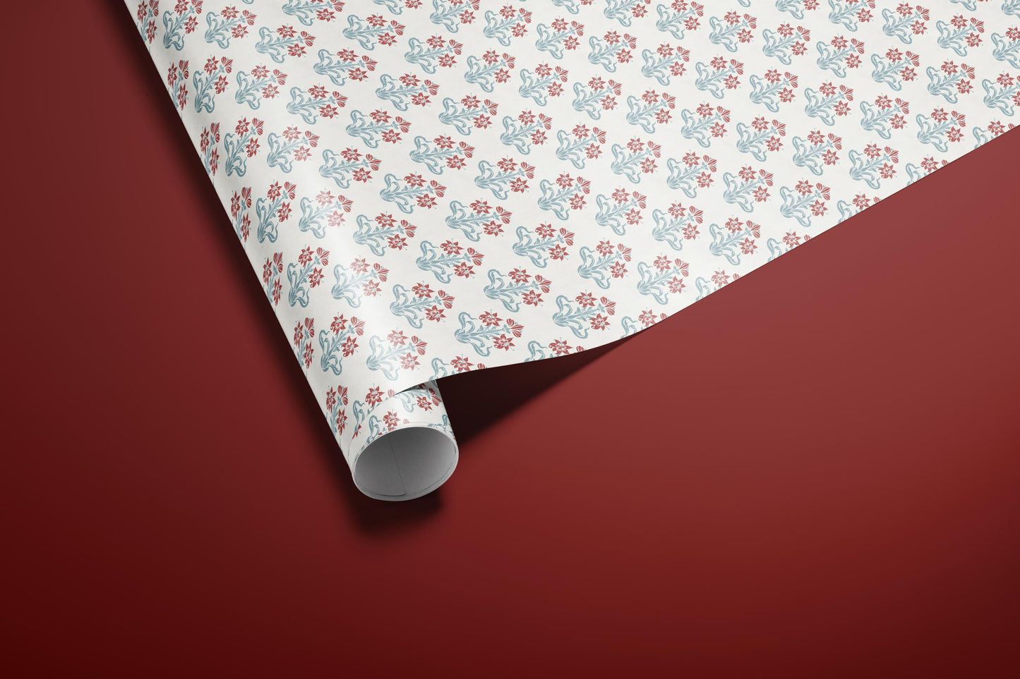 Vintage Red & Blue Floral Wrapping Paper | Botanical Gift Wrap