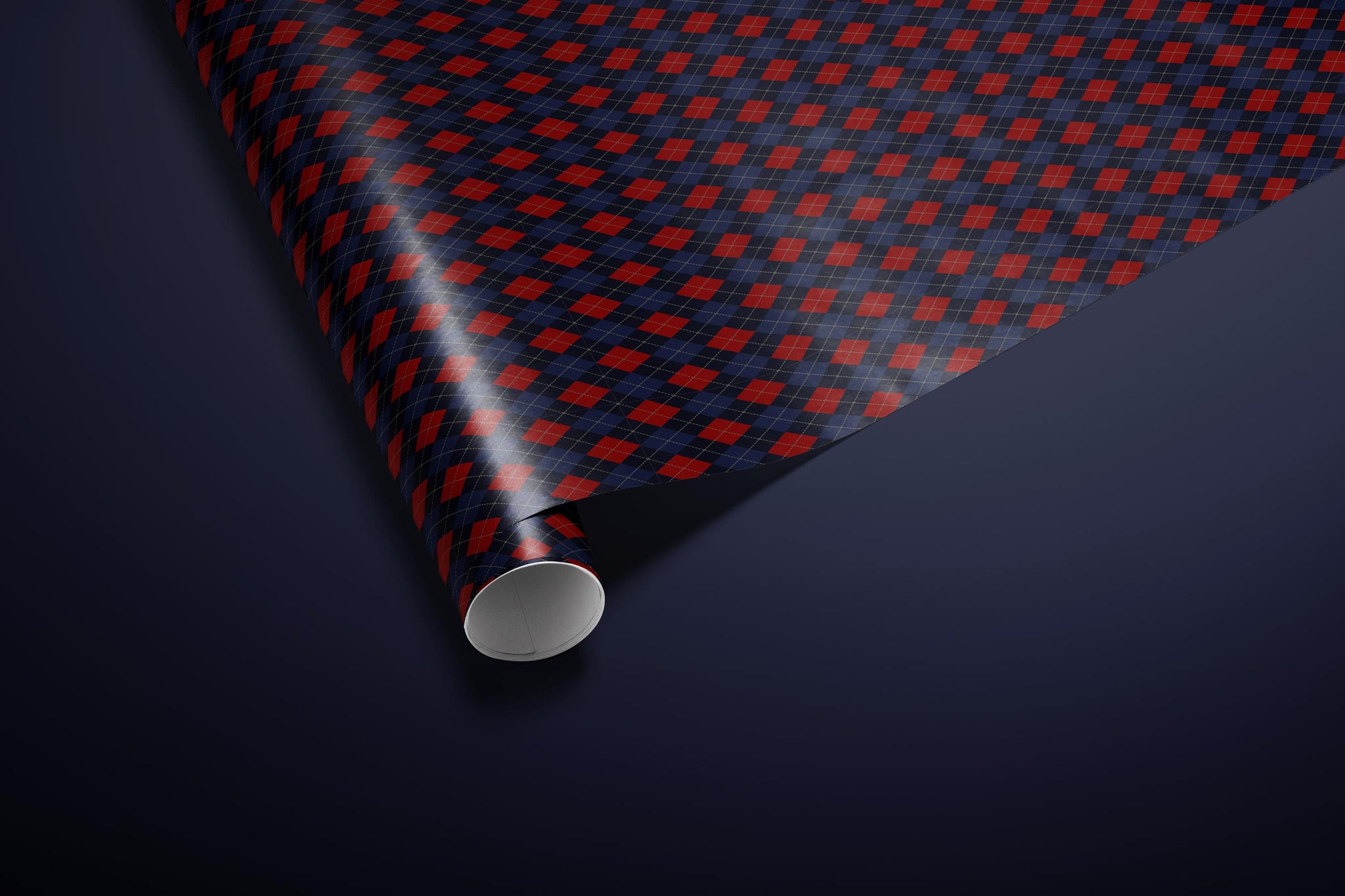 Luxury Argyle Gift Wrapping Paper, Elegant Navy & Red Plaid Wrap, Classic Christmas and Year-Round Gift Packaging