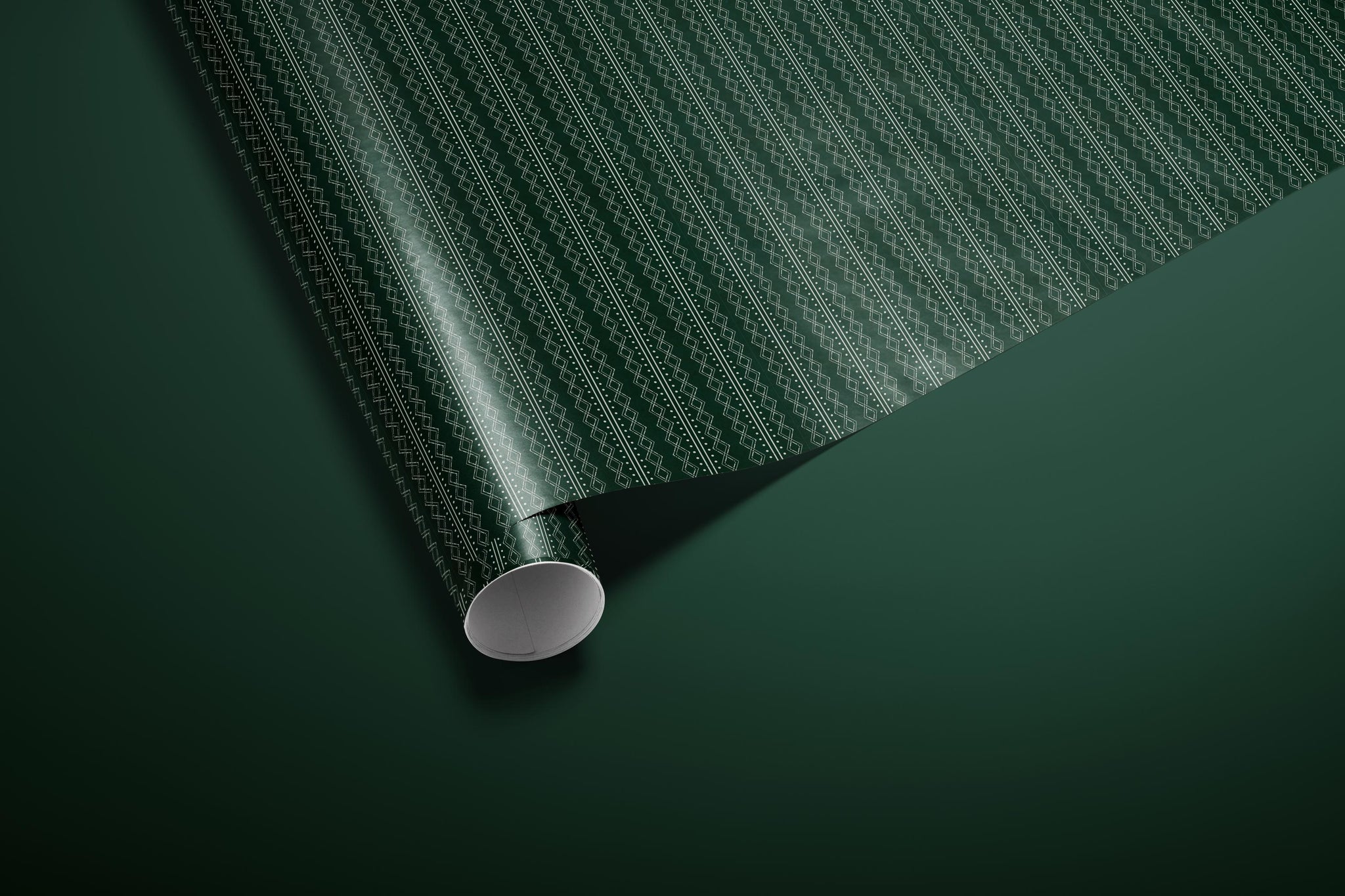 Deep Green Nordic Wrapping Paper, Gloss or Matte Finish Elegant Luxury Christmas Gift Wrap