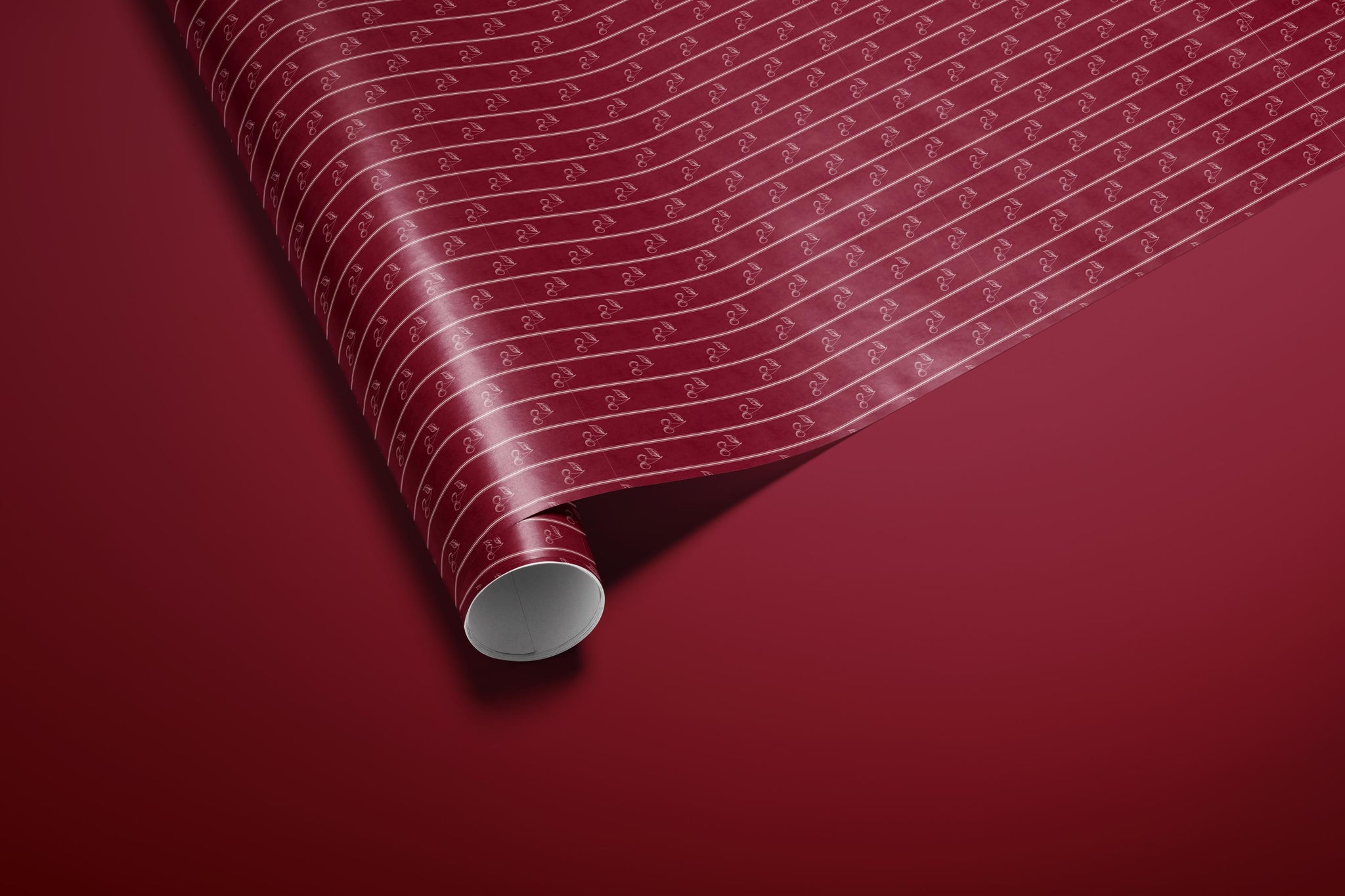 Cherry Gift Wrapping Paper | Burgundy Elegant Gift Wrap with Minimalist Cherry Stripe Pattern | Luxury Holiday & Birthday Wrap