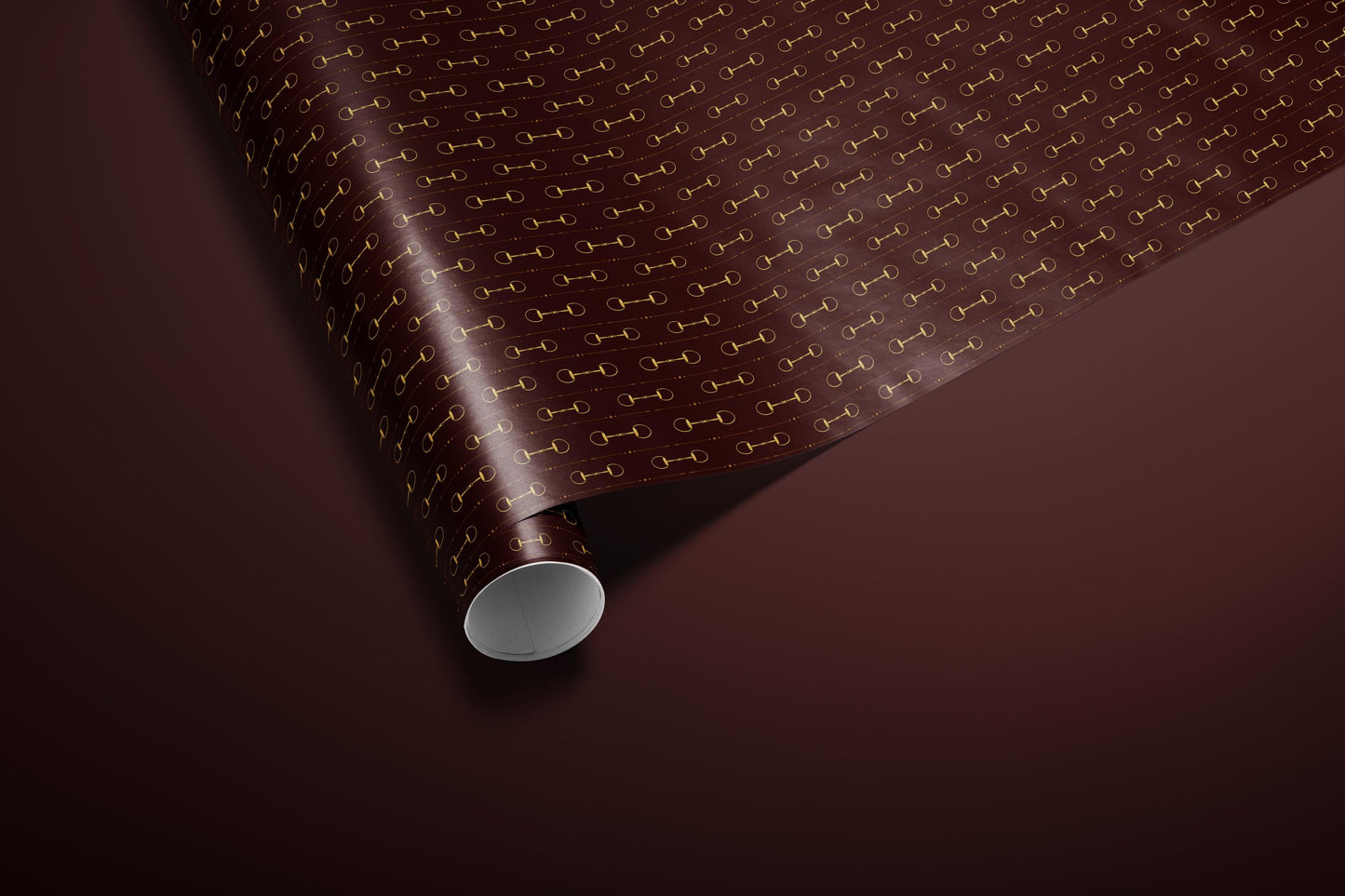 Brown & Gold Equestrian Snaffle Wrapping Paper, Gloss or Matte Finish Elegant Luxury Gift Wrap