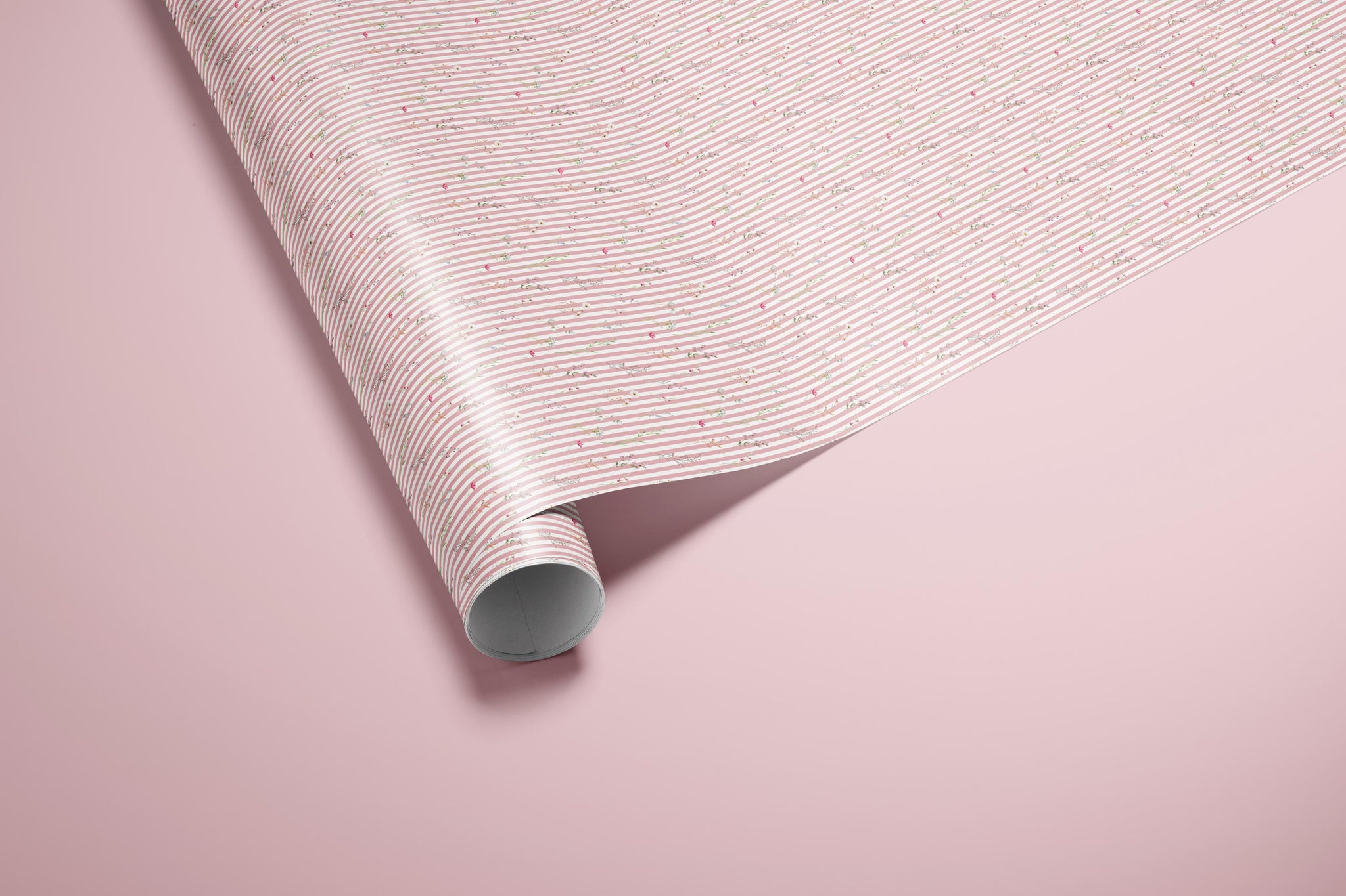 Pink Striped Floral Wrapping Paper | Valentine & Wedding Gift Wrap