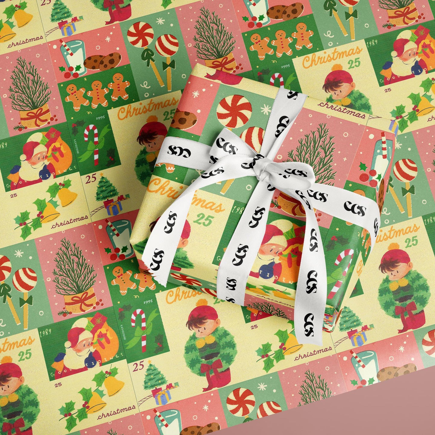 Vintage Christmas Patchwork Wrapping Paper | Retro Holiday Wrap