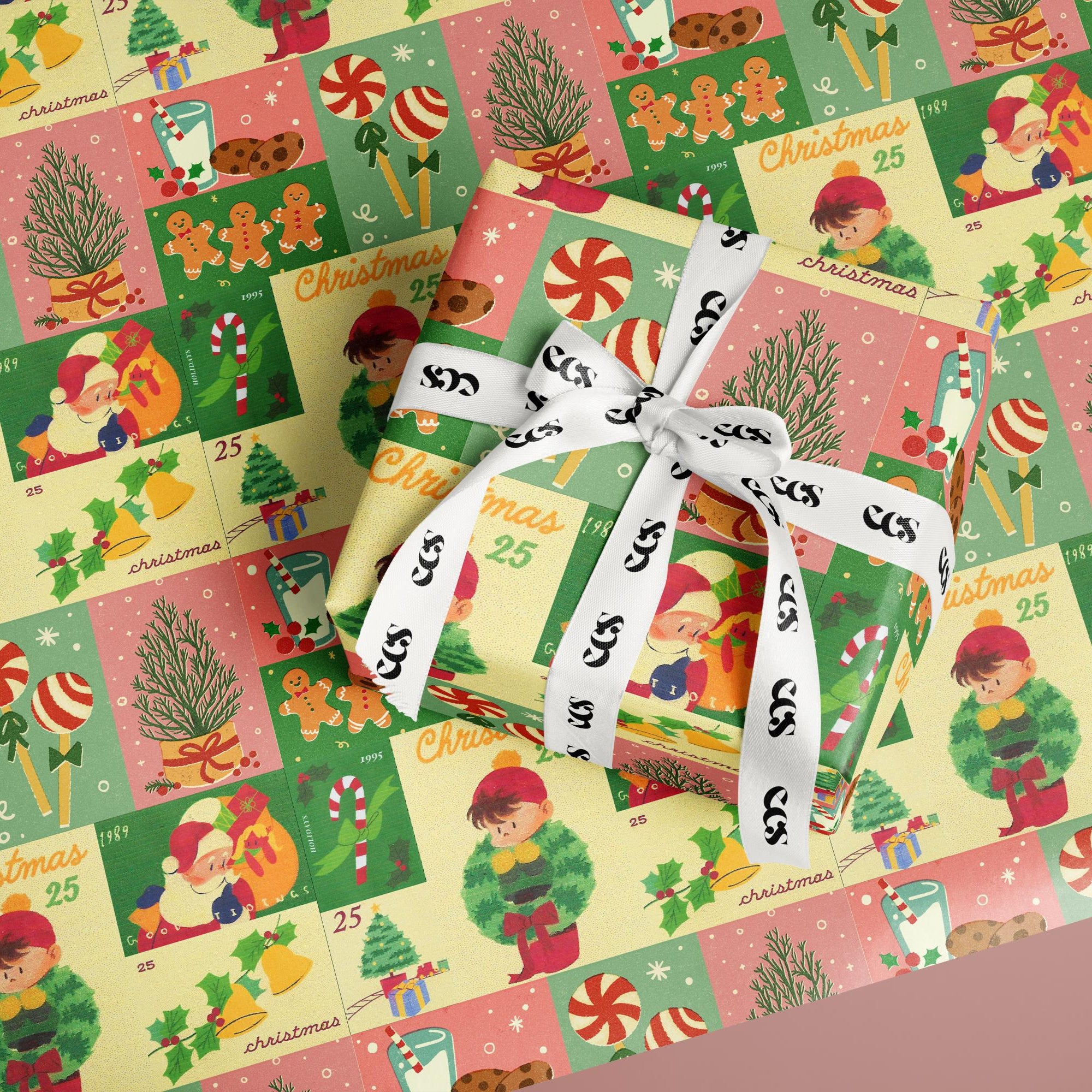 Vintage Christmas Patchwork Wrapping Paper | Retro Holiday Wrap