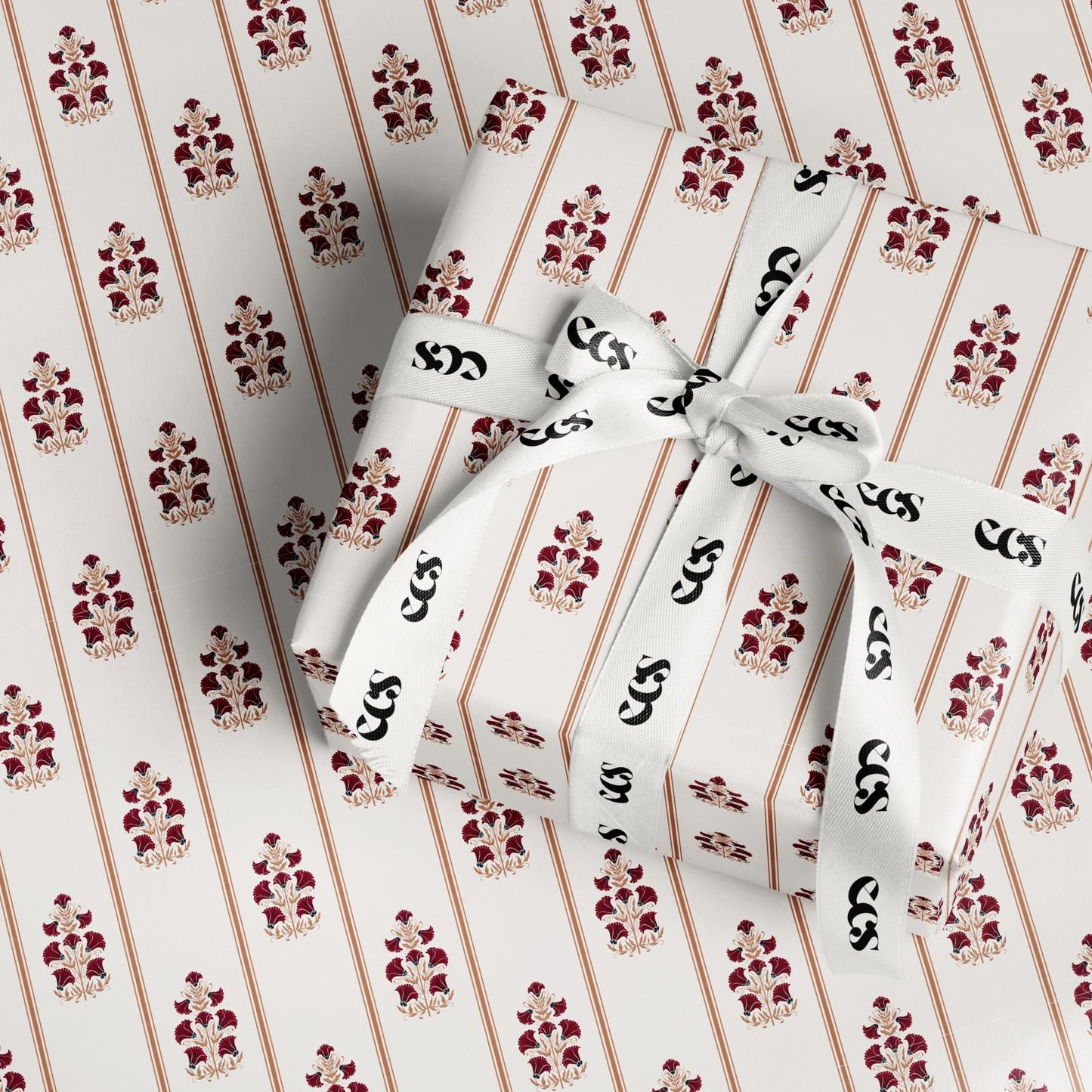 Vintage burgundy floral wrapping paper — Evara Creative Studio