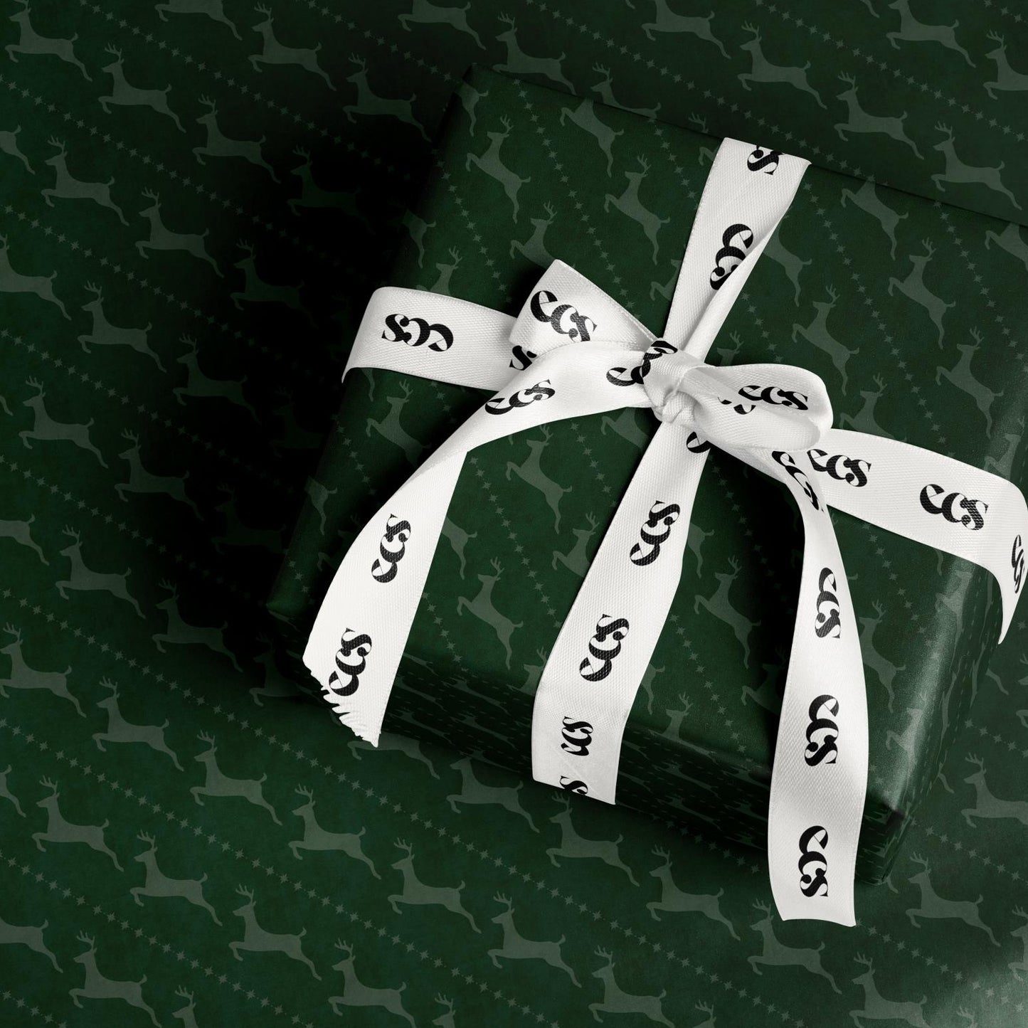Green Reindeer Wrapping Paper | Luxury Woodland Christmas Wrap
