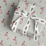 Elegant Striped Floral Wrap for Birthdays, Striped Gift Wrapping Paper, Green and White Stripe Holiday Wrap Sheet in Glossy or Matte Finish