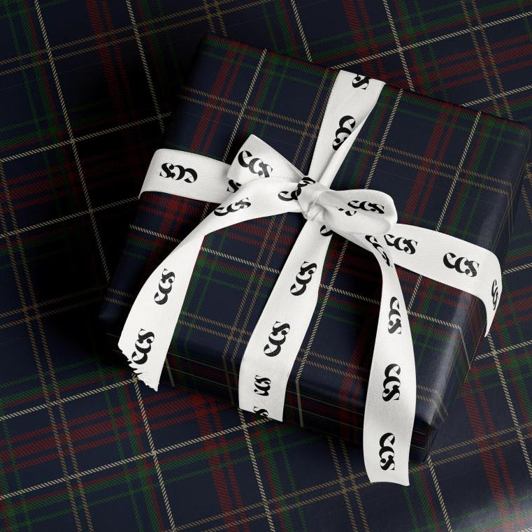 Navy and green tartan plaid wrapping paper — Evara Creative Studio
