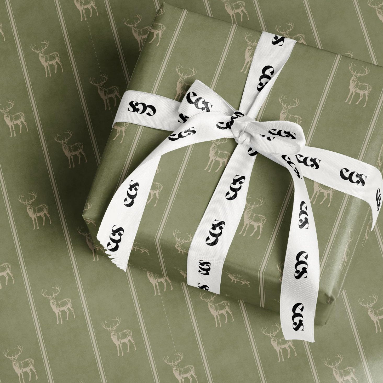Sage Green Raindeer Wrapping Paper, Gloss or Matte Finish Elegant Luxury Christmas Gift Wrap