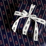 Navy Floral Wrapping Paper | Red Flowers & Pinstripe Gift Wrap