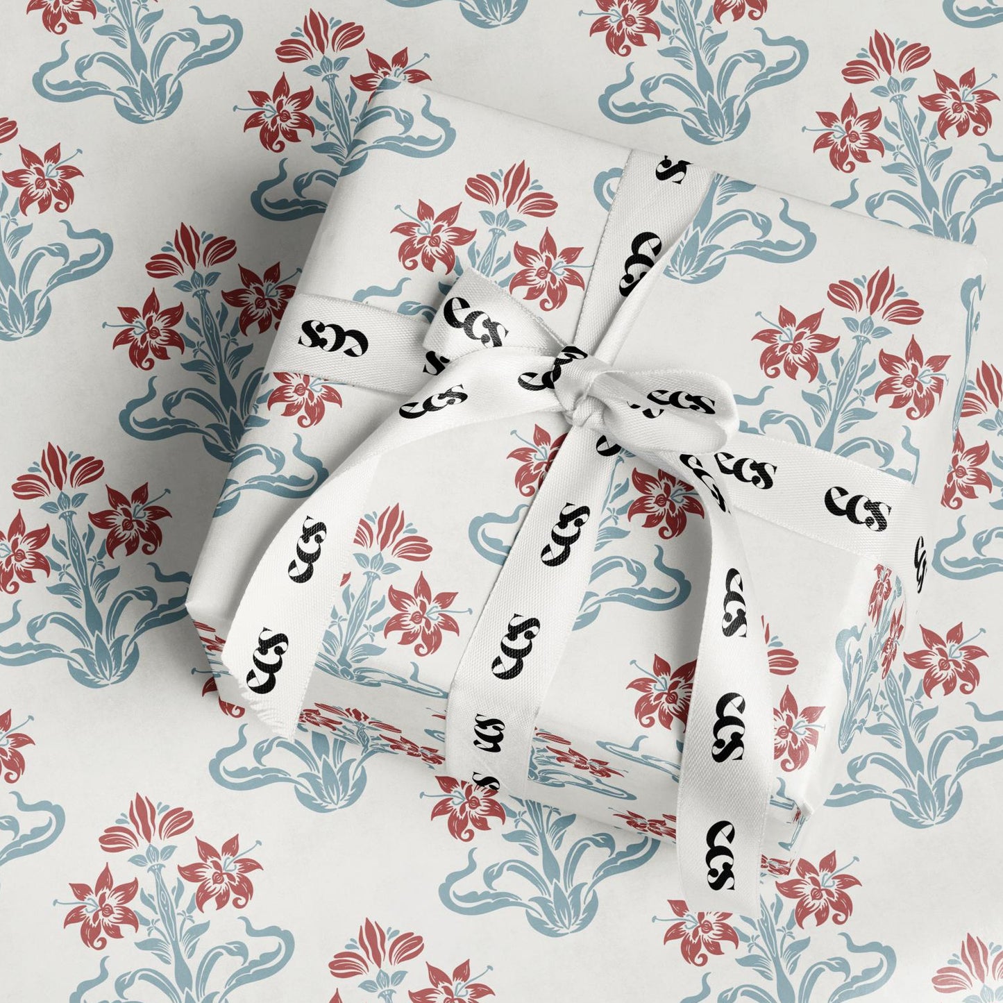 Vintage red and blue floral wrapping paper — Evara Creative Studio