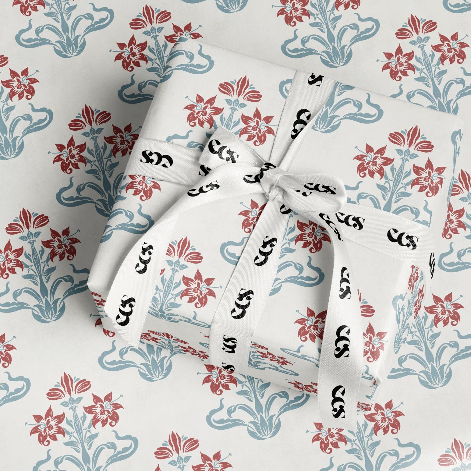Vintage red and blue floral wrapping paper — Evara Creative Studio
