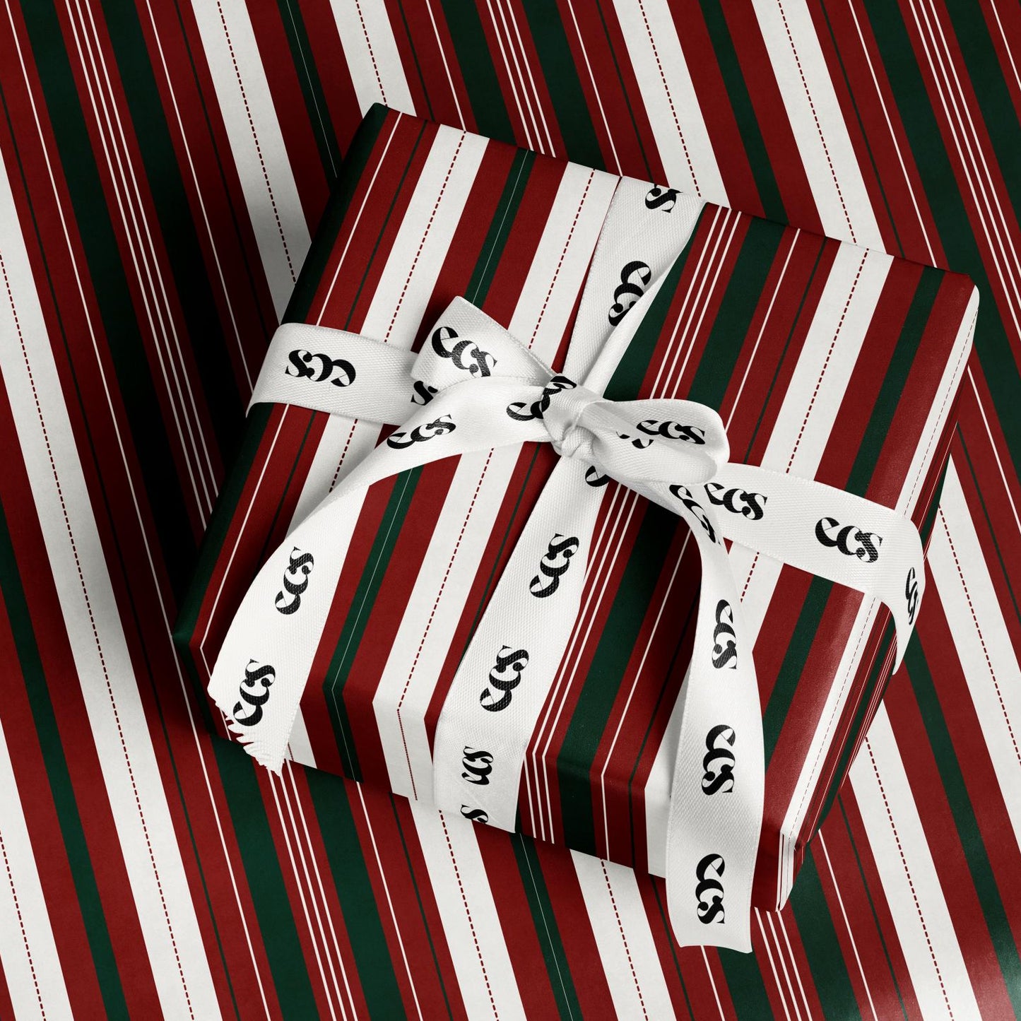 Red & Green Stripe Wrapping Paper, Gloss or Matte Finish Elegant Luxury Christmas Gift Wrap