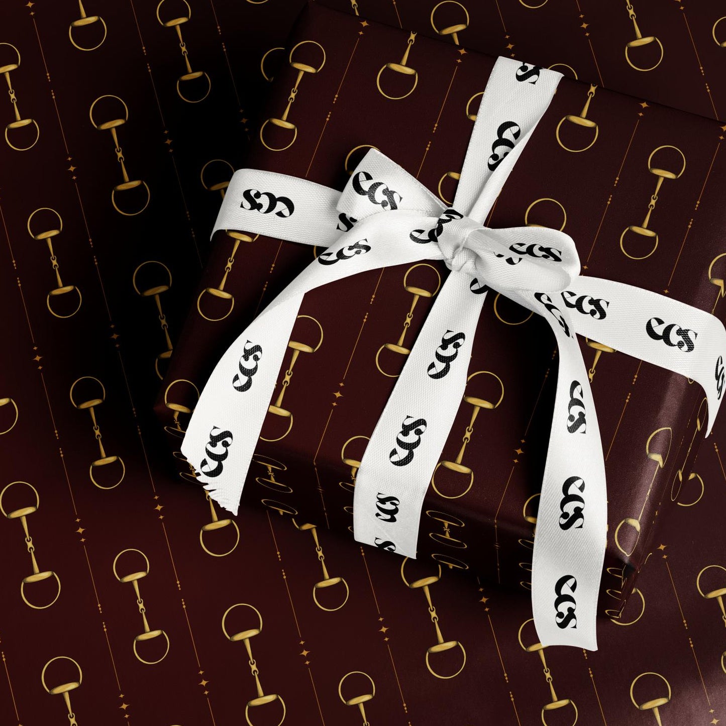 Brown & Gold Equestrian Snaffle Wrapping Paper, Gloss or Matte Finish Elegant Luxury Gift Wrap